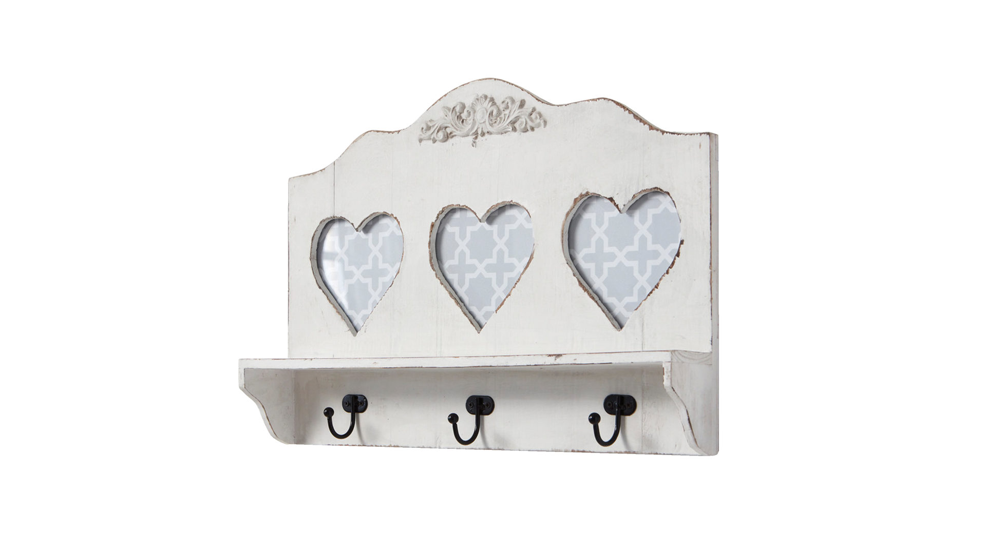 Wandgarderobe im Vintage-Stil als Dielenmöbel, weißes Holz & Metall – ca. 45 x 32 x 8 cm Wandgarderobe im Vintage-Stil als Dielenmöbel, weißes Holz & Metall – ca. 45 x 32 x 8 cm