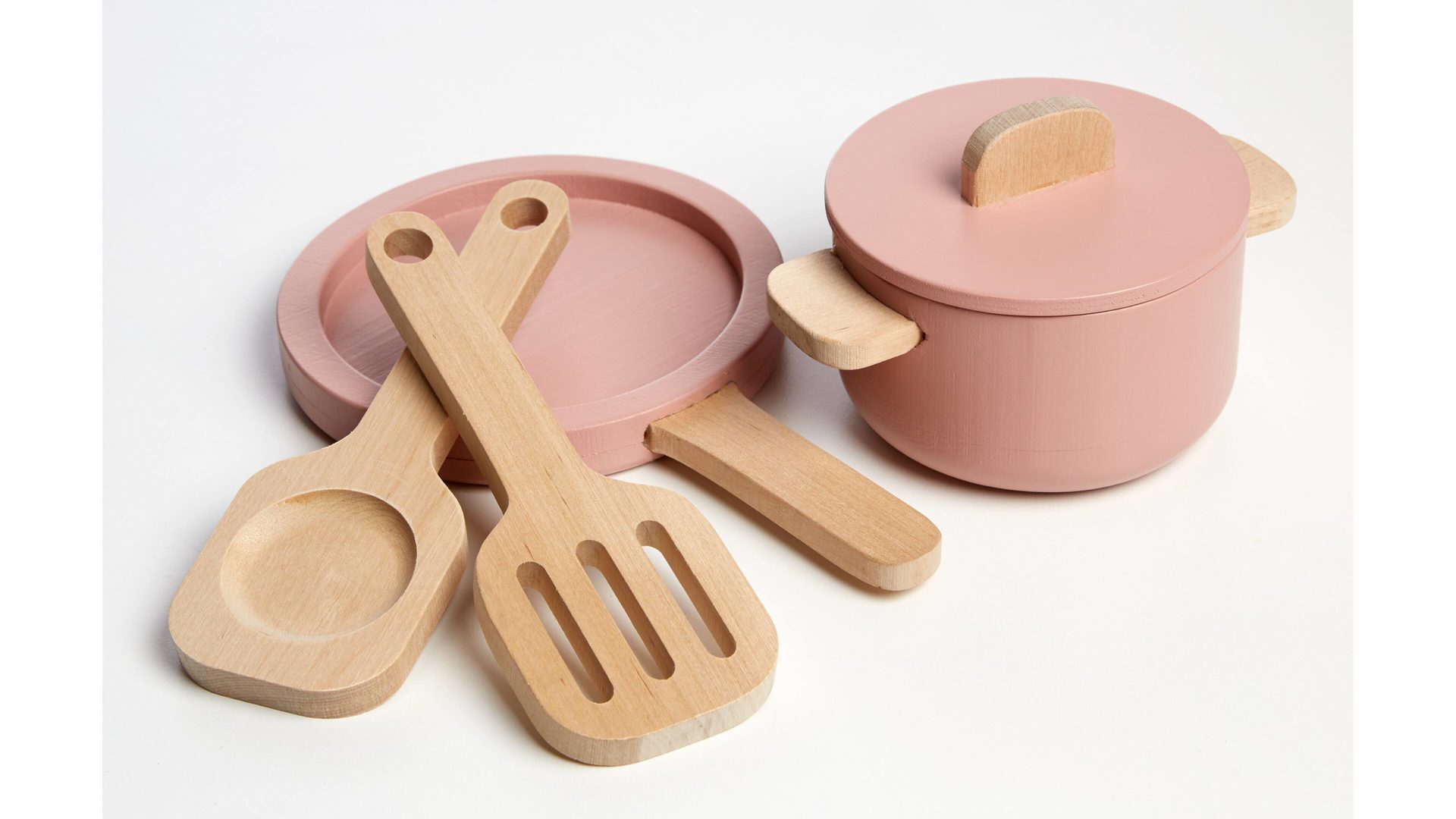 FLEXA Kinder-Küche Kochgeschirr, dunkelrosa Lackoberflächen & Birkenholz – fünfteilig FLEXA Kinder-Küche Kochgeschirr, dunkelrosa Lackoberflächen & Birkenholz – fünfteilig