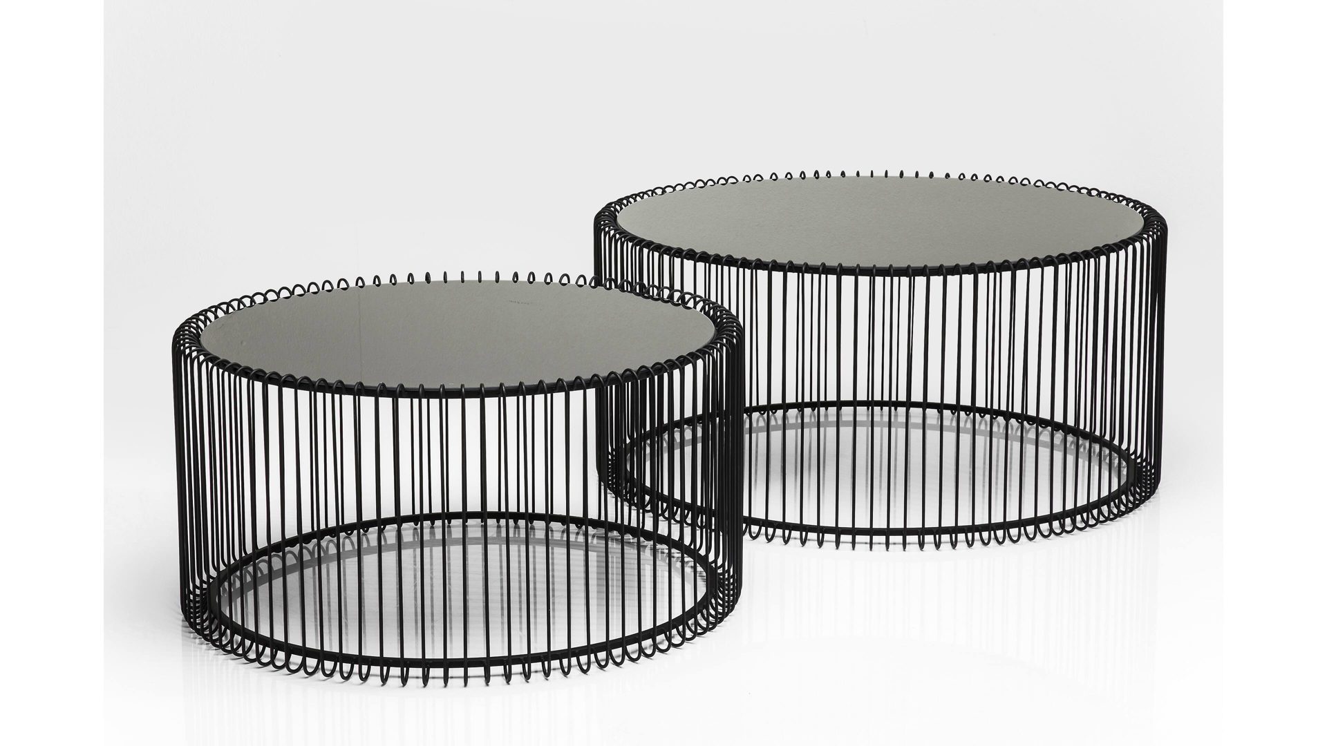 Kare Design Couchtisch Set Wire Als Wohnzimmermobel Schwarzer Stahldraht Glas Zweiteilig