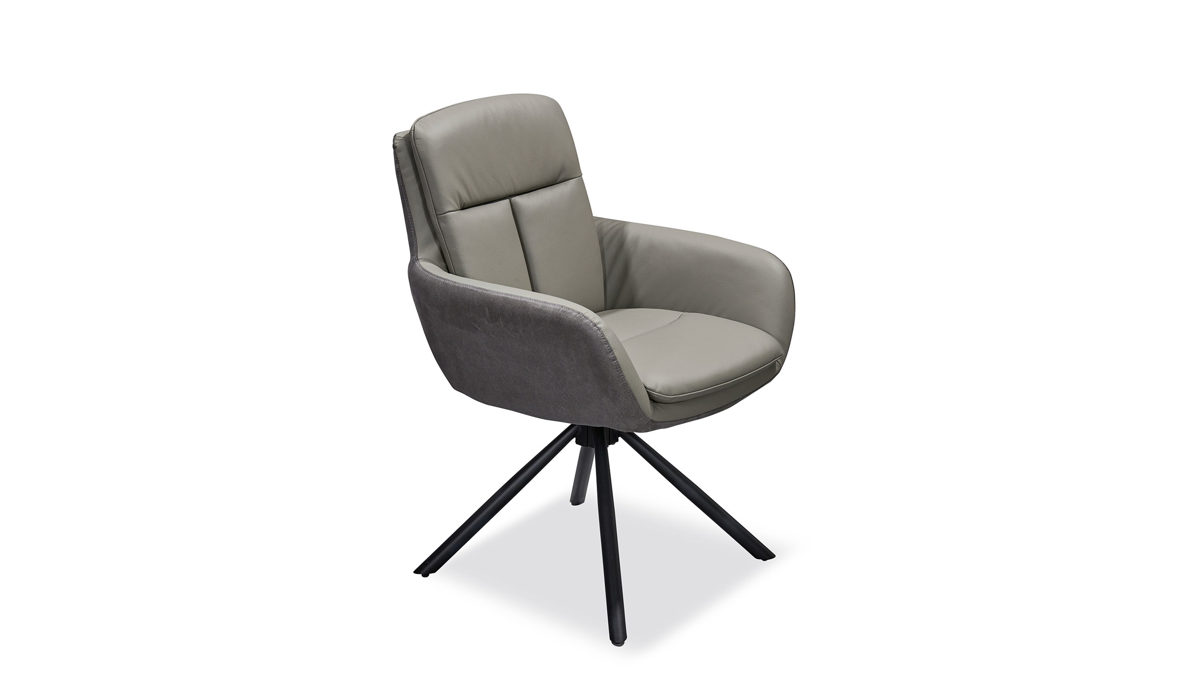Polsterstuhl Stolkom aus Kunstfaser Leder Metall in Grau Stolkom Schalenstuhl, drehbarer Stuhl mit Armlehne Bezug Echleder + Mikrofaser, Metallgestell schwarz