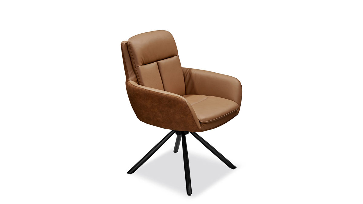 Polsterstuhl Stolkom aus Kunstfaser Leder Metall in Braun Stolkom Schalenstuhl, drehbarer Stuhl mit Armlehne Bezug Echleder + Mikrofaser, Metallgestell schwarz