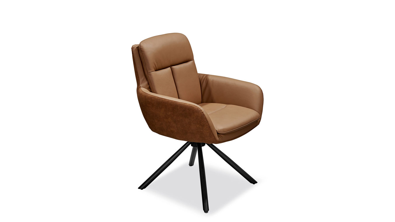 Polsterstuhl Stolkom aus Kunstfaser Leder Metall in Braun Stolkom Schalenstuhl, drehbarer Stuhl mit Armlehne Bezug Echleder + Mikrofaser, Metallgestell schwarz