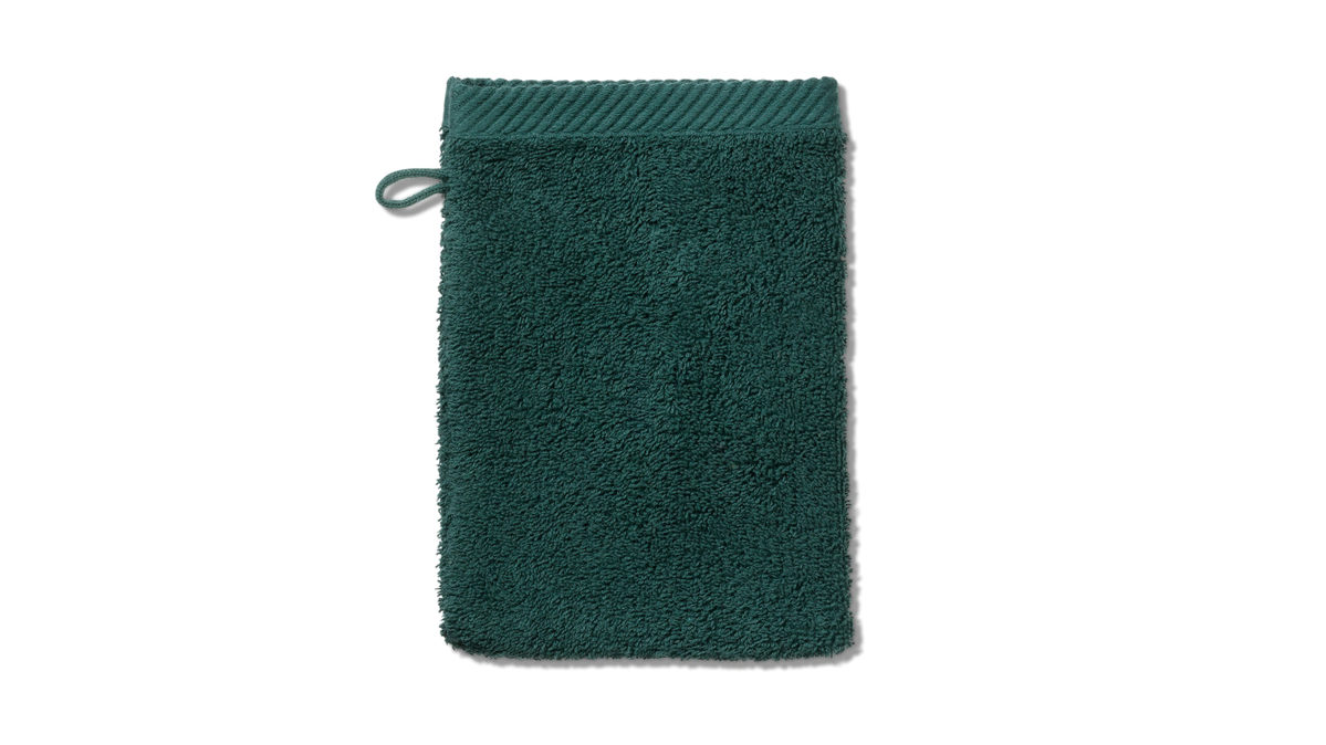 Waschlappen Kela | keck & lang aus Naturfaser in Dunkelgrün Handtuchserie Ladessa - Waschhandschuh alpengrün Baumwolle - ca. 15 x 21 cm