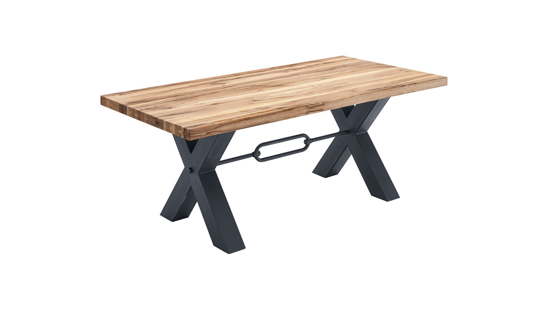 Esstisch WOODS & TRENDS aus Holz Metall in Holzfarben WOODS & TRENDS Esstisch Vintage-Dining Balkeneiche & geschwärztes Roheisen – ca. 200 x 100 cm