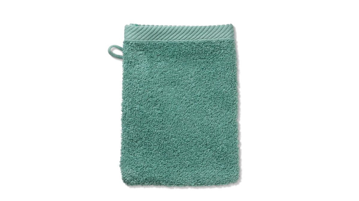 Waschlappen Kela | keck & lang aus Naturfaser in Smaragd Handtuchserie Ladessa - Waschhandschuh jadegrüne Baumwolle - ca. 15 x 21 cm