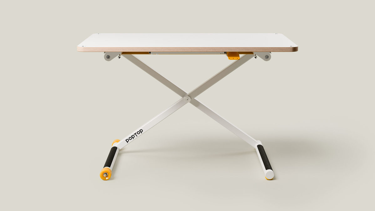 Schreibtisch Poptop aus Holz Kunstharz Metall in Weiß poptop höhenverstellbarer Schreibtisch - Kinderschreibtisch Platte + Gestell weiss - höhenverstellbar 43 - 86 cm, Breite ca. 115 cm