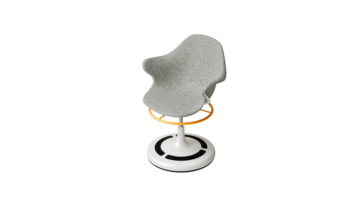 Drehstuhl Poptop aus Kunstfaser Kunststoff Metall in Grau Weiß Gelb Schwarz poptop Kinderschreibtischstuhl, Drehstuhl für Kinder Sitz aus recycelten PET-Flaschen, Sockel aus Stahl pulverbeschichtet