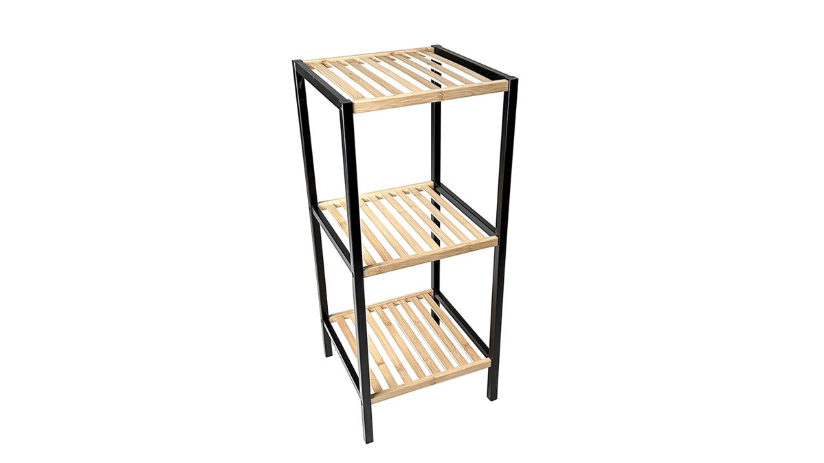 Standgarderobe Haku aus Holz in Holzfarben Hell Regal naturfarben & Schwarz – drei Ablageböden, Höhe ca. 81 cm