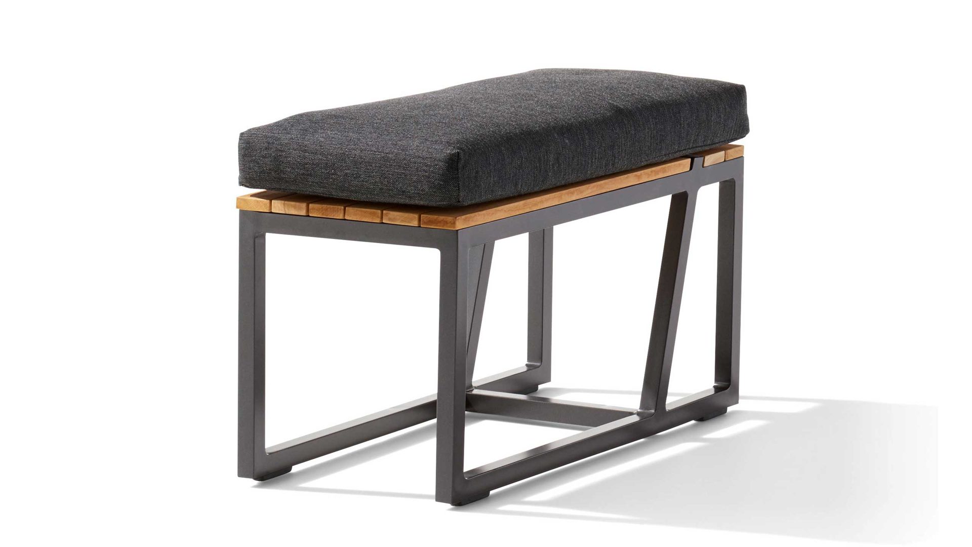 Loungemöbel Sieger in Grau Dunkelgrau Sieger Exclusiv Beistellbank Bank Havanna 458 G-G Gestell Aluminium Eisengrau, Sunproof-Kissen Grau, Sitzfläche Teak