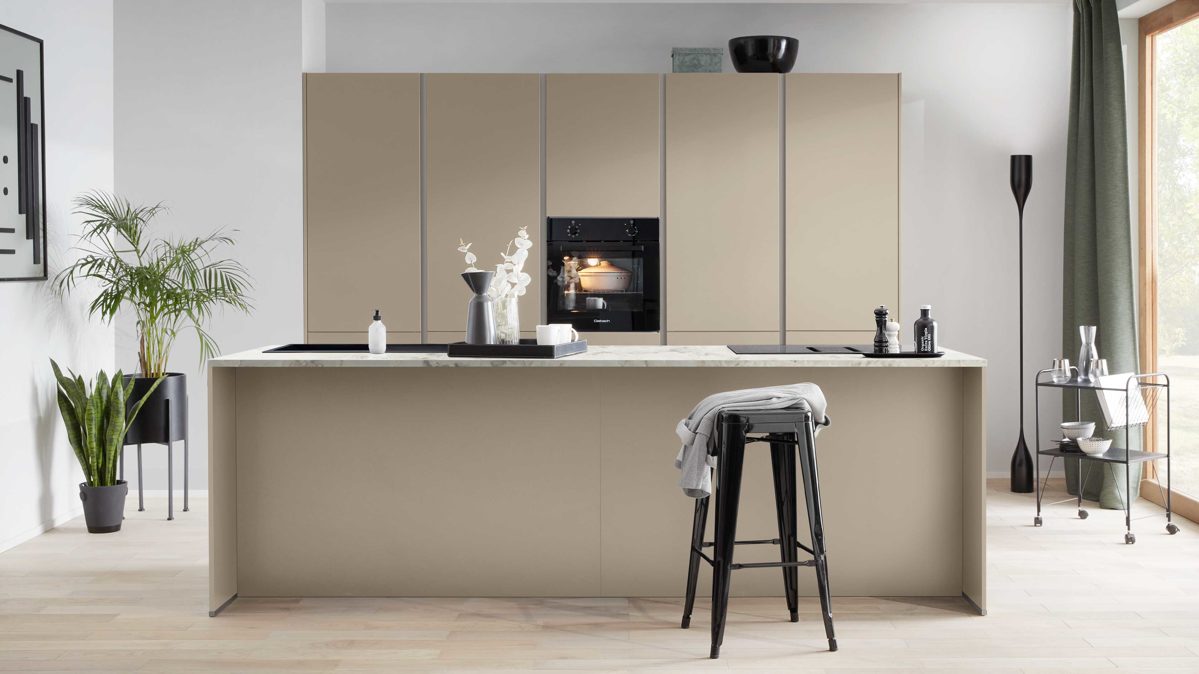 Einbauküche Express küchen aus Holz in Beige EXPRESS KÜCHEN Einbauküche Clean mit Einbaugeräten Cremegrau - zweiteilig