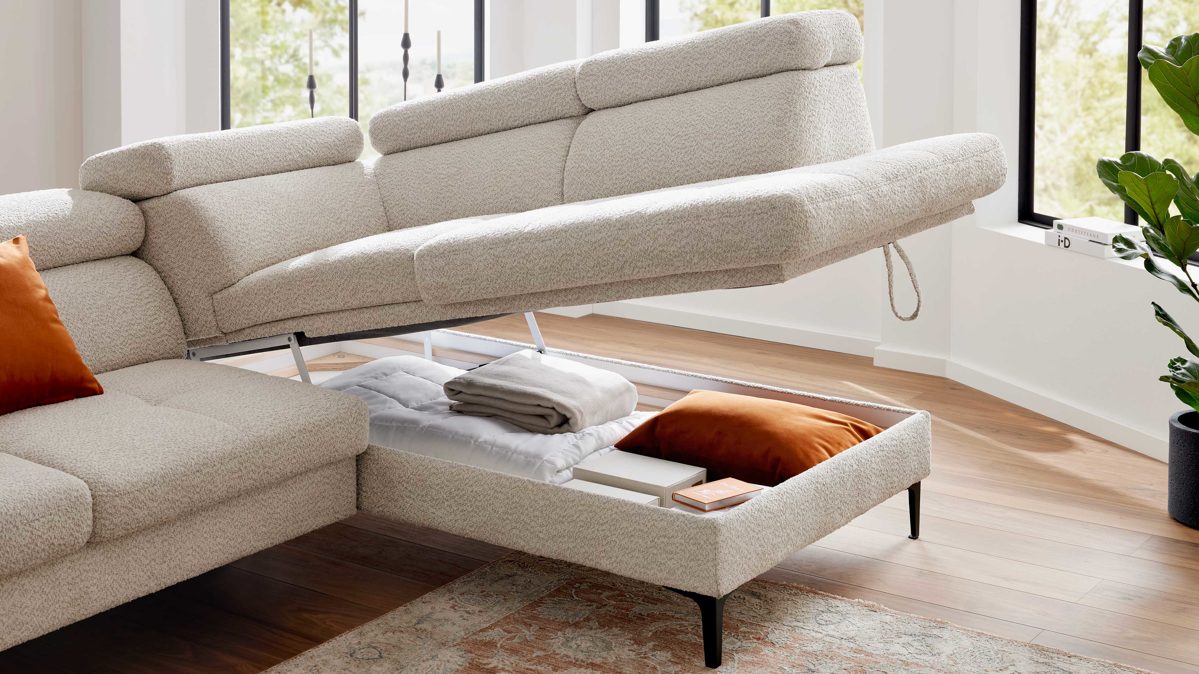 Bettkasten Interliving aus Metall in Transparent Interliving Sofa Serie 4420 - Aufklappfunktion für Eckelement