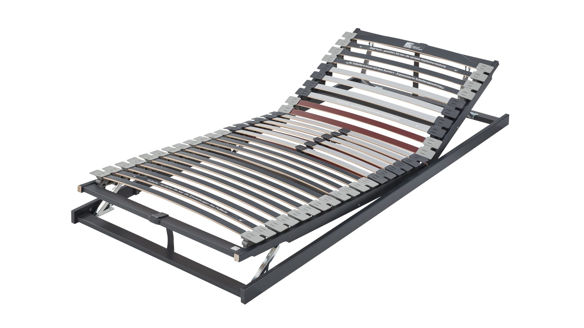 Lattenrost Interliving aus Holz in Grau Interliving Lattenrost Serie 1942 mit Gasdruckfeder manuelle Kopf- & Fußteilverstellung mit Gasdruckfeder – Liegefläche ca. 80 x 200 cm