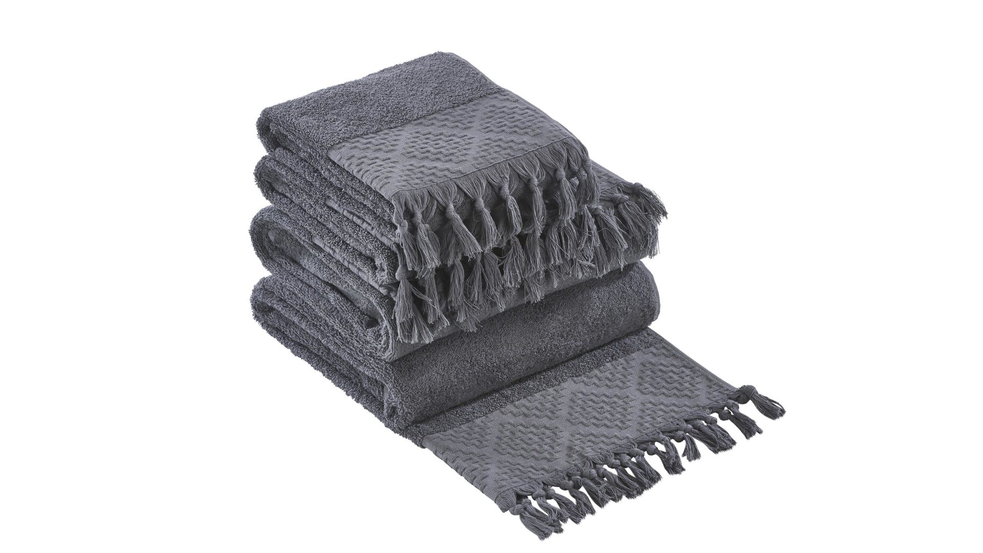 Handtuch-Set Done.® be different aus Stoff in Anthrazit DONE.® Handtuch-Set Provence Boheme - Heimtextilien anthrazitfarbene Baumwolle  – vierteilig