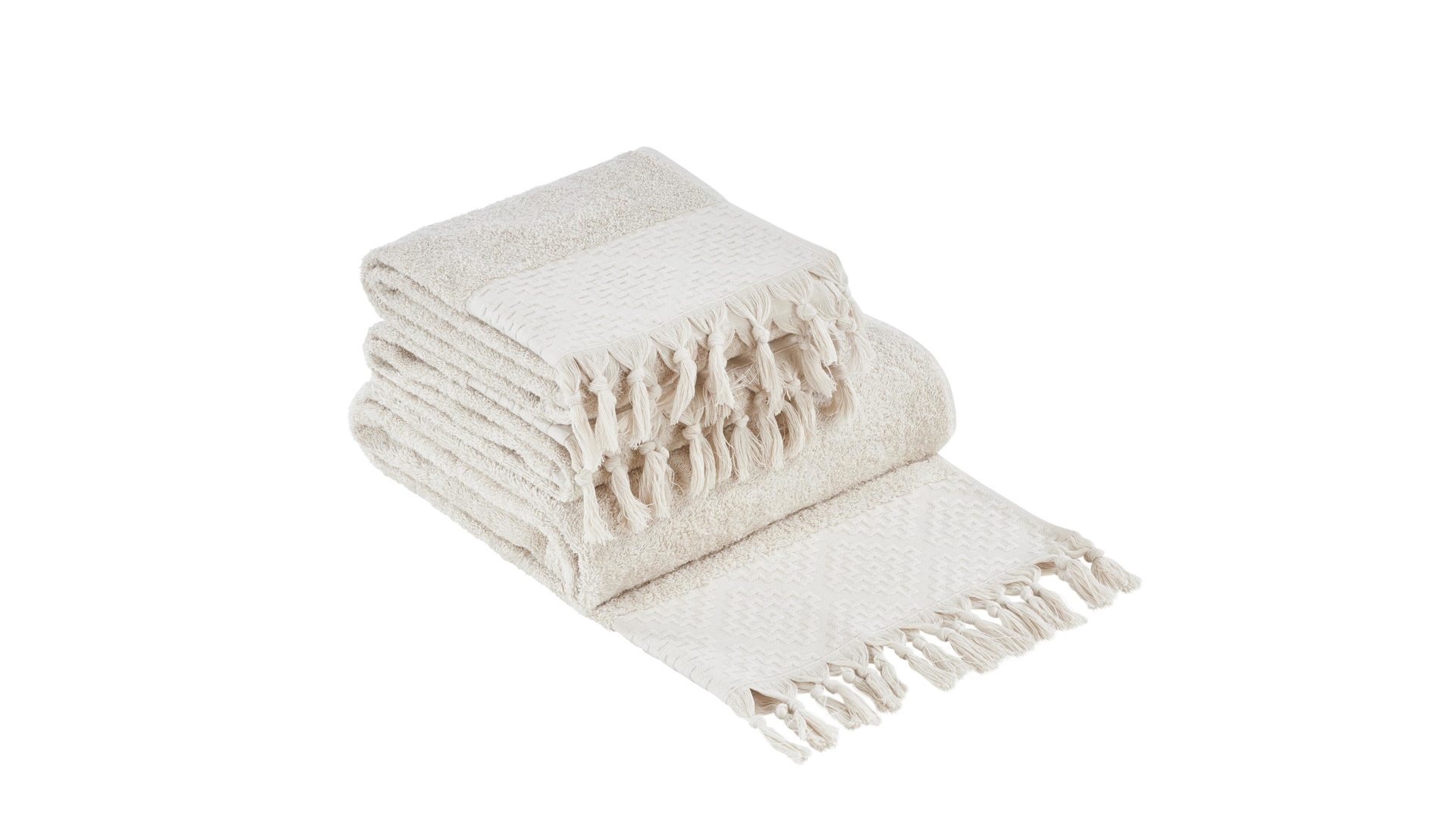 Handtuch-Set Done® be different aus Stoff in Beige DONE® Handtuch-Set Provence Boheme beige Baumwolle  – dreiteilig