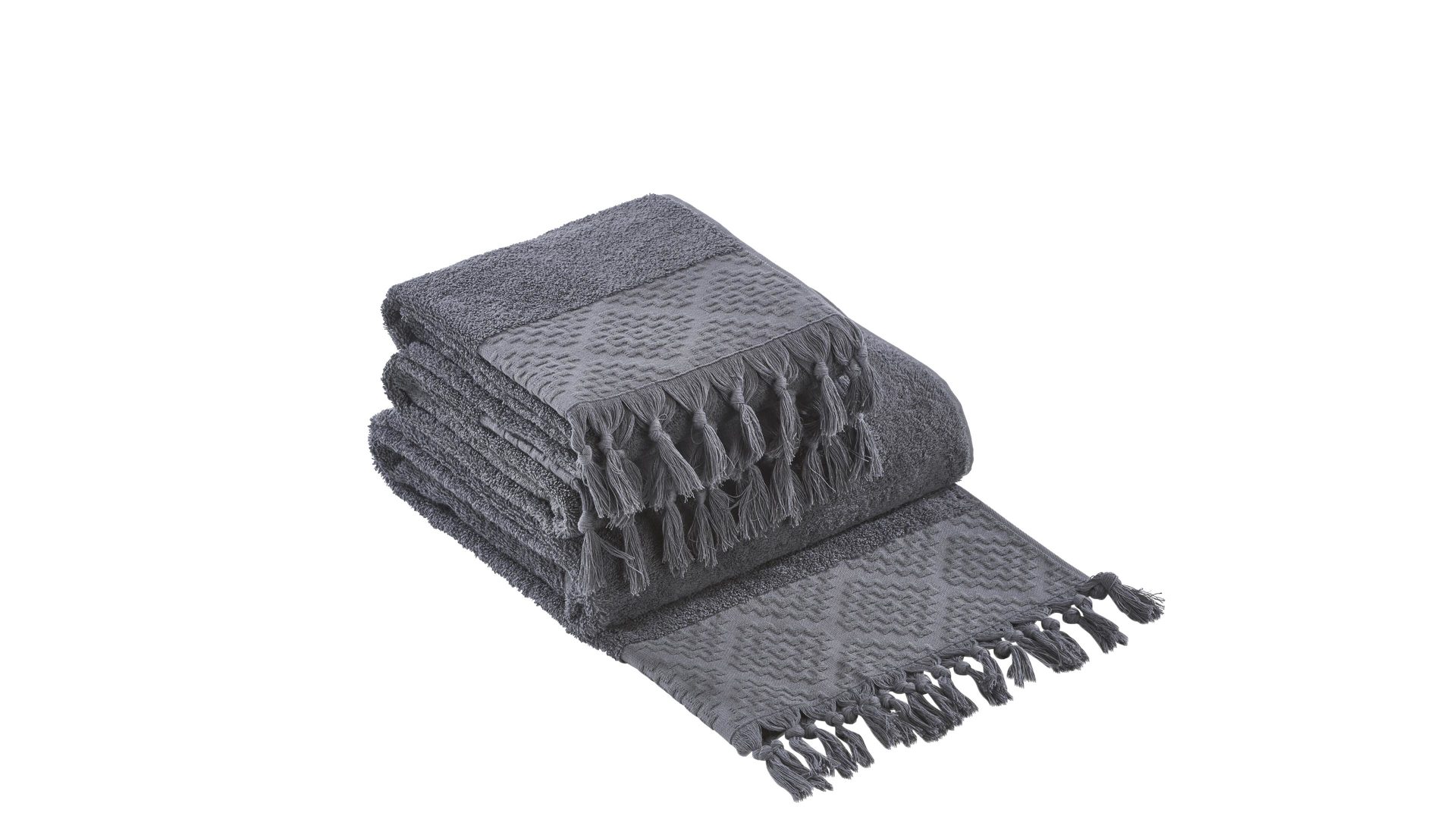Handtuch-Set Done.® be different aus Stoff in Anthrazit DONE.® Handtuch-Set Provence Boheme anthrazitfarbene Baumwolle  – dreiteilig