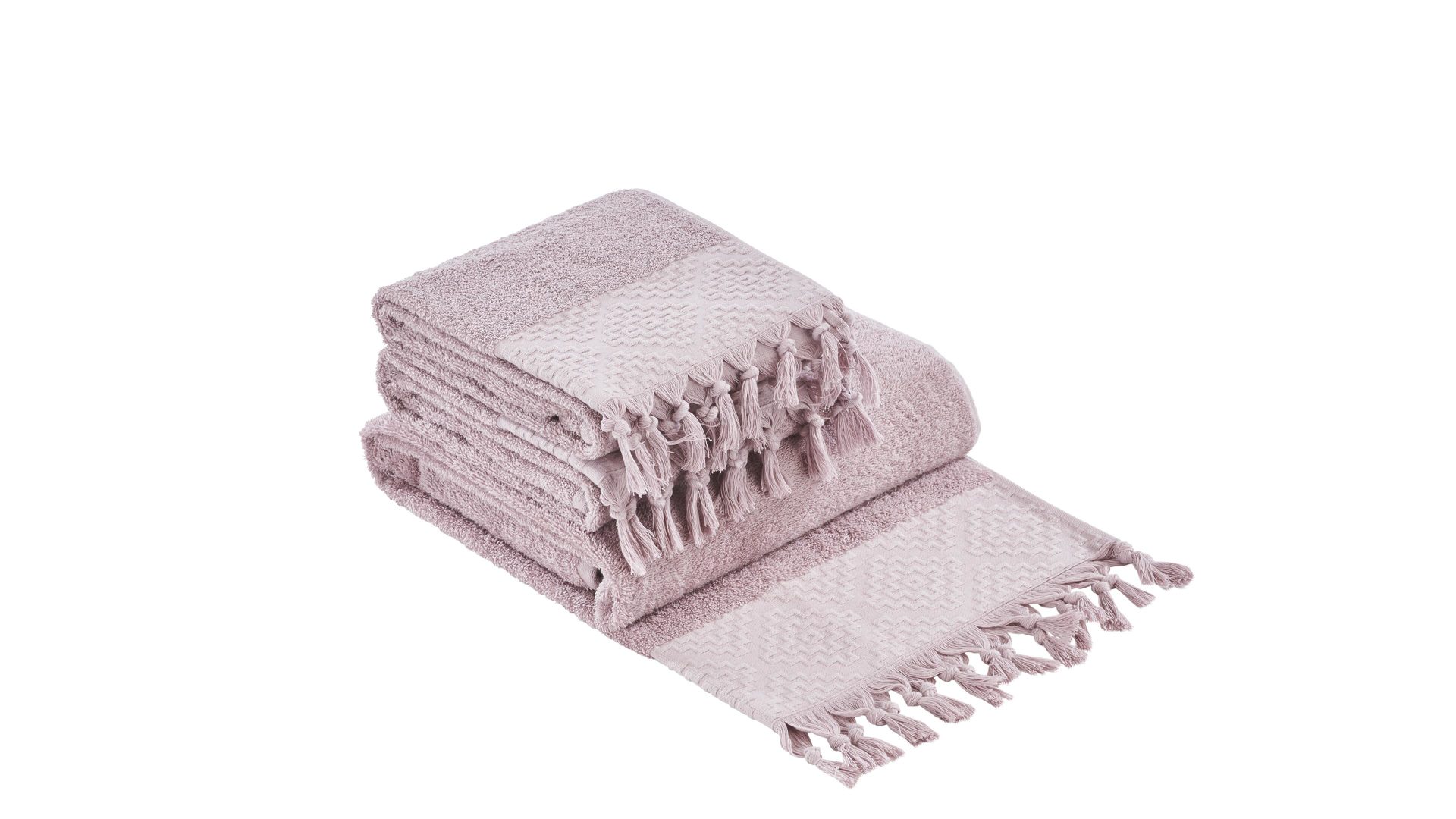 Handtuch-Set Done® be different aus Stoff in Pastell DONE® Handtuch-Set Provence Boheme - Heimtextilien altrosafarbene Baumwolle  – dreiteilig