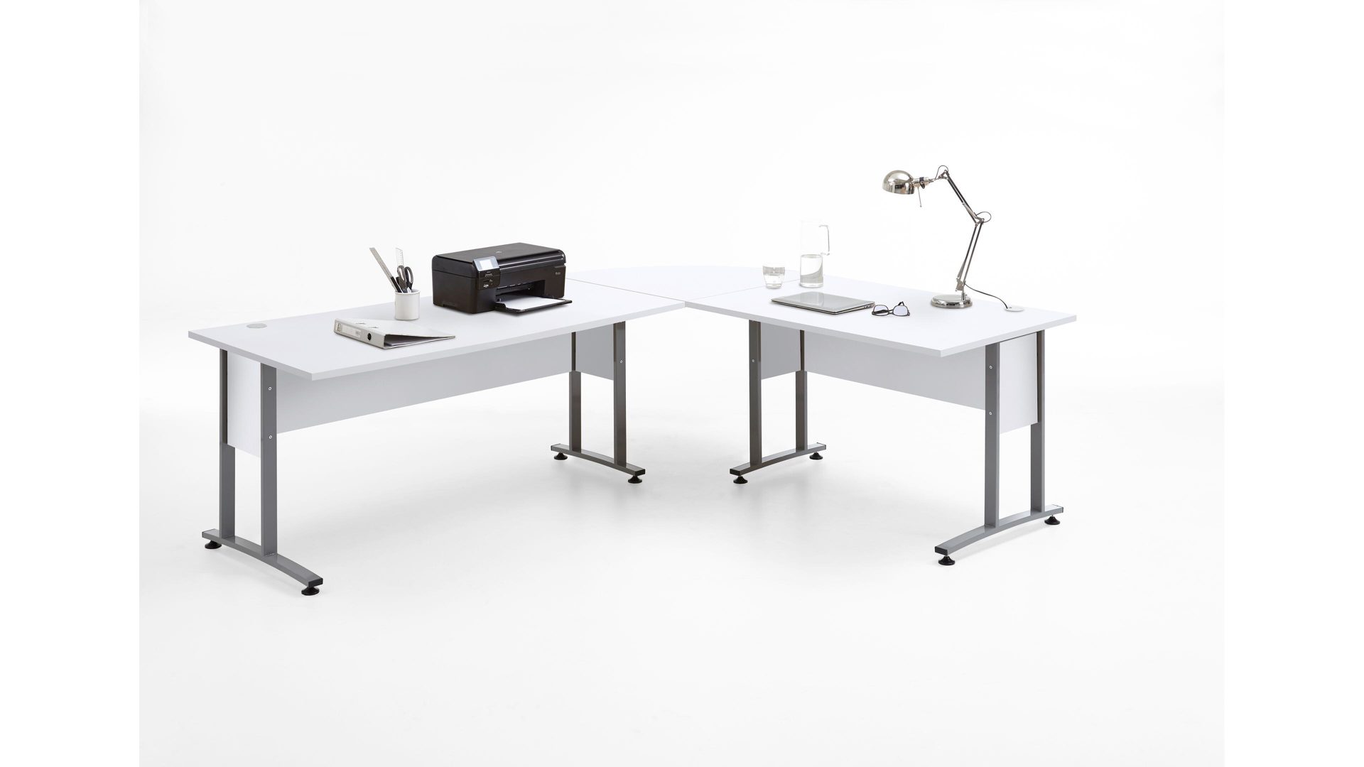 Schreibtisch Fmd furniture aus Holz in Weiß Eckschreibtisch brilliantweiße Kunststoffoberflächen – Stellfläche ca. 240 x 200 cm