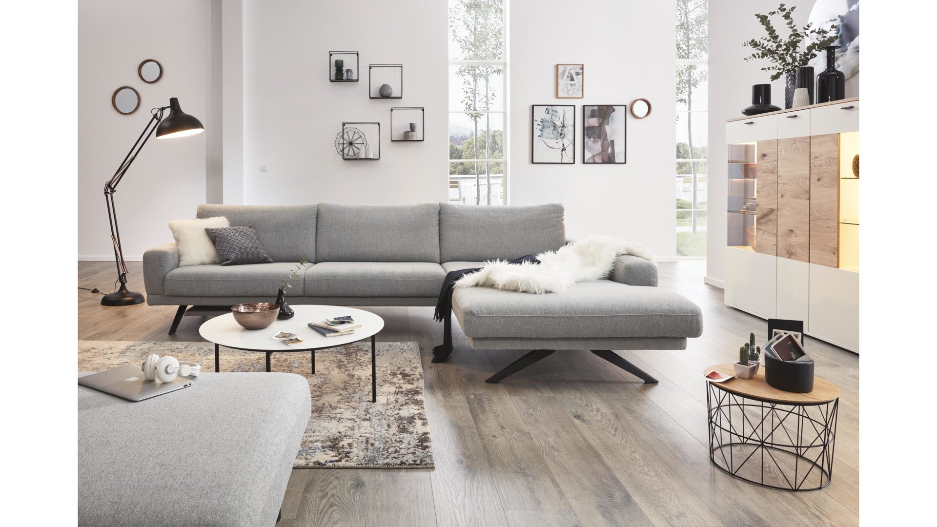 Ecksofa Himolla | il aus Stoff in Blau Interliving Sofa Serie 4220 – Eckkombination Melange blauer Stoffbezug Q2 – Stellfläche ca. 306 x 200 cm