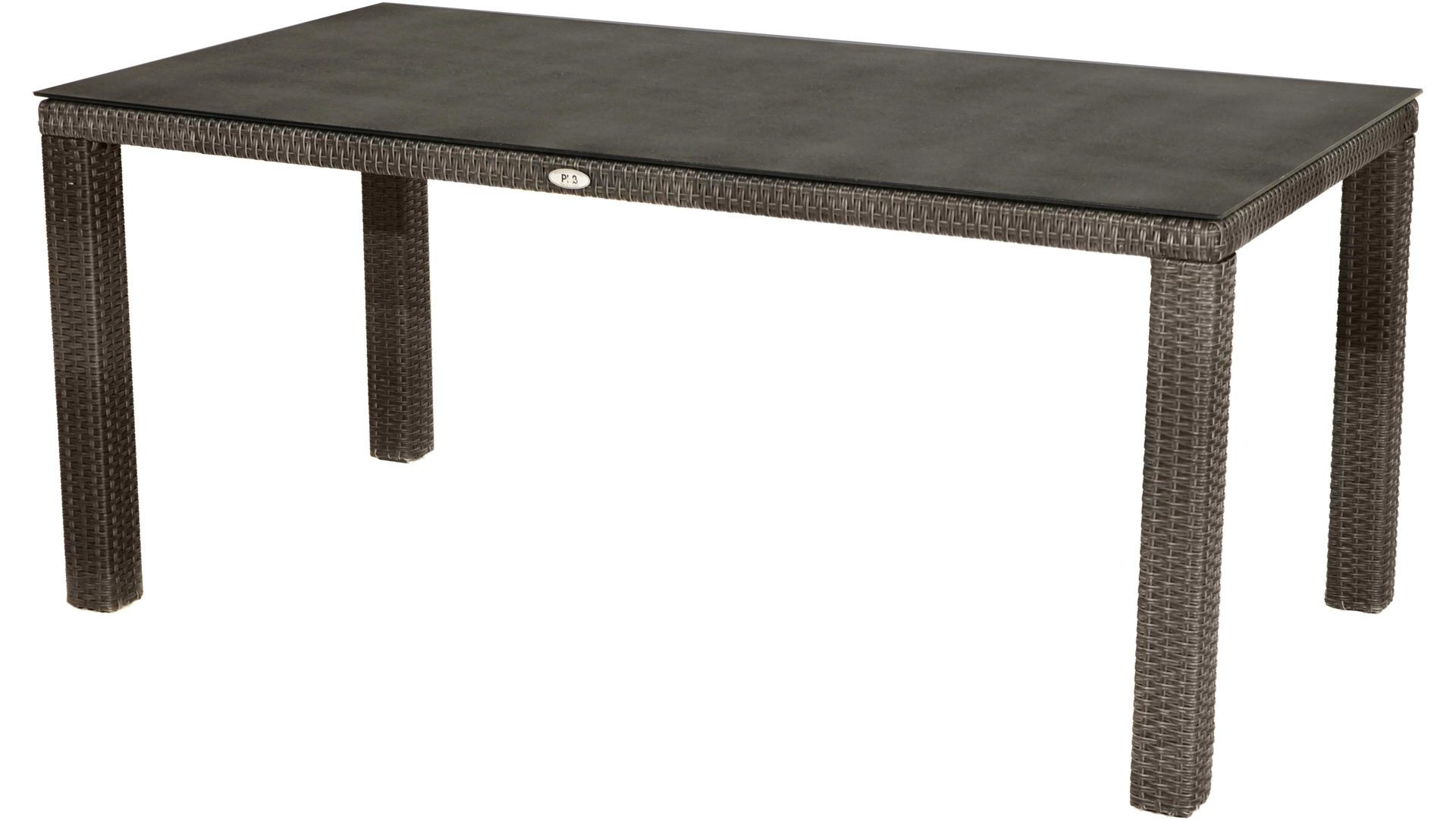 Gartentisch Ploß aus Kunststoff in Grau Ploß Diningtisch Rocking bzw. Gartentisch Polyrattan, Aluminium & Glasplatte – ca. 170 x 90 cm