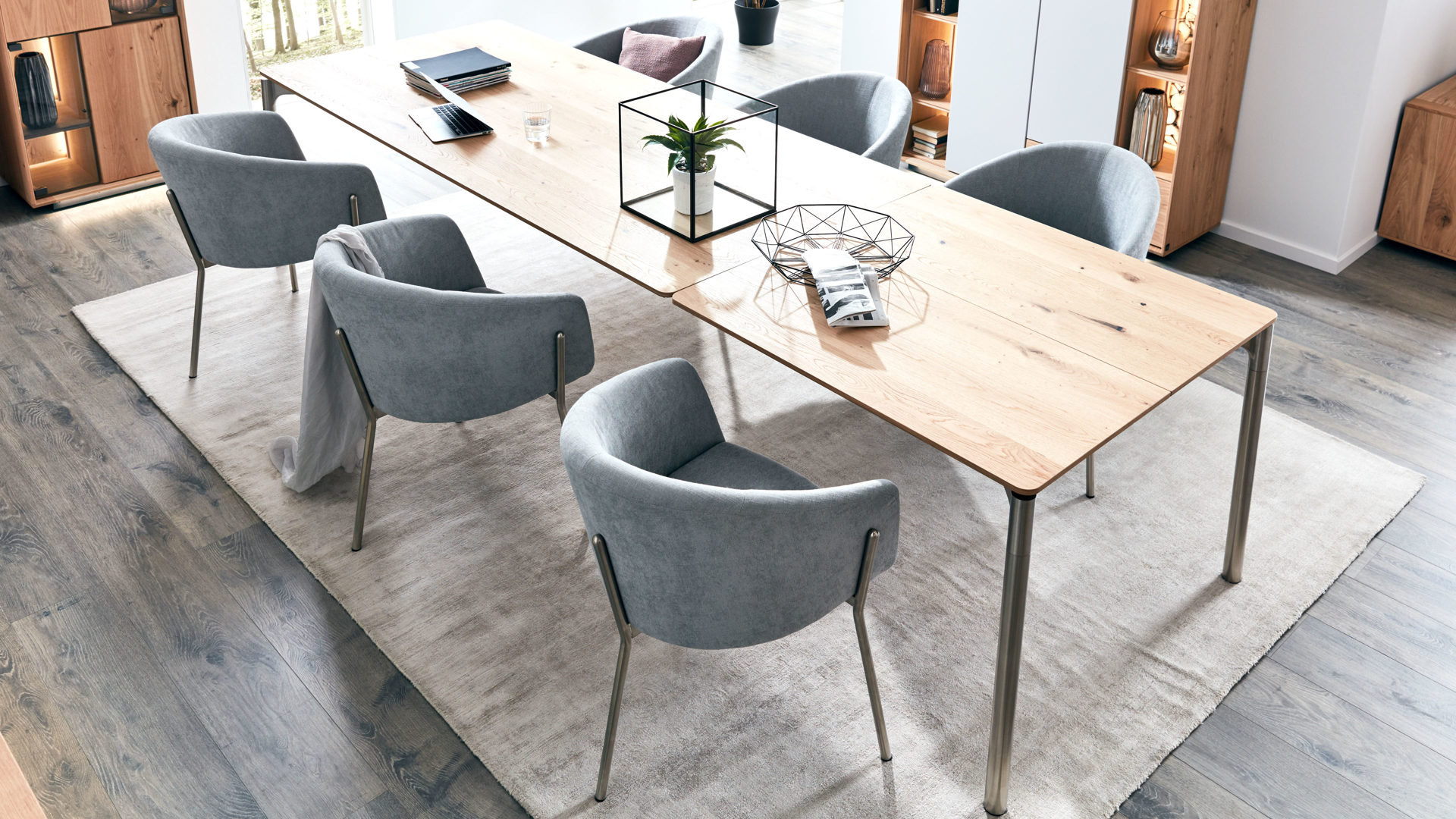 Esstisch Venjakob | il aus Holz in Holzfarben Interliving Esszimmer Serie 5103 – Esstisch helle Wildeiche & edelstahlfarbene Füße – ca. 100 x 220 cm