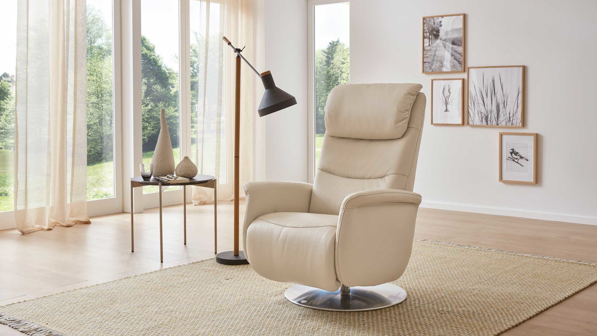Relaxsessel Himolla aus Leder in Beige HIMOLLA Relaxsessel Sessel Quartett 9720 24L Lederbezug Porzellan Beige Leder Torro 71 Porzellan, 24L Verstellung durch Gewichtsverlagerung