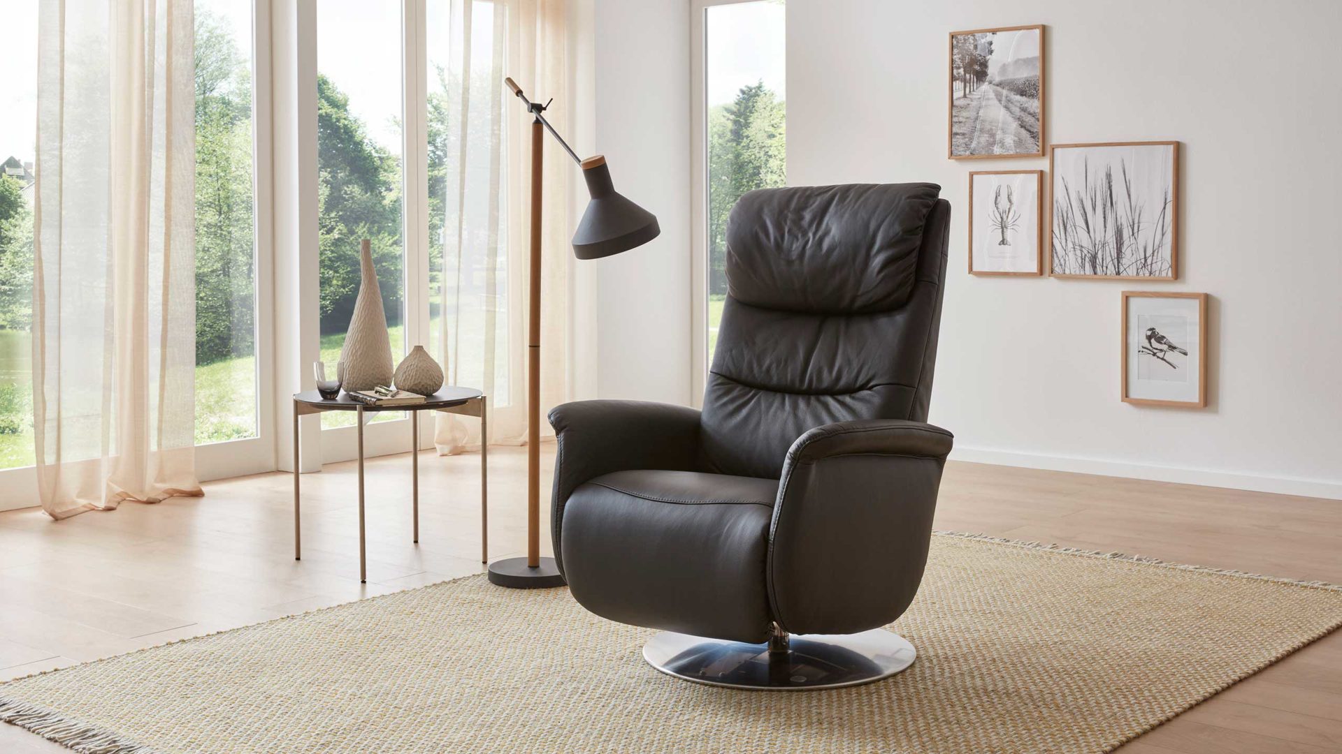 Relaxsessel Himolla aus Leder in Schwarz HIMOLLA Relaxsessel Sessel Quartett 9720 24L Lederbezug Noir Schwarz Leder Torro 71 Noir, 24L Verstellung durch Gewichtsverlagerung
