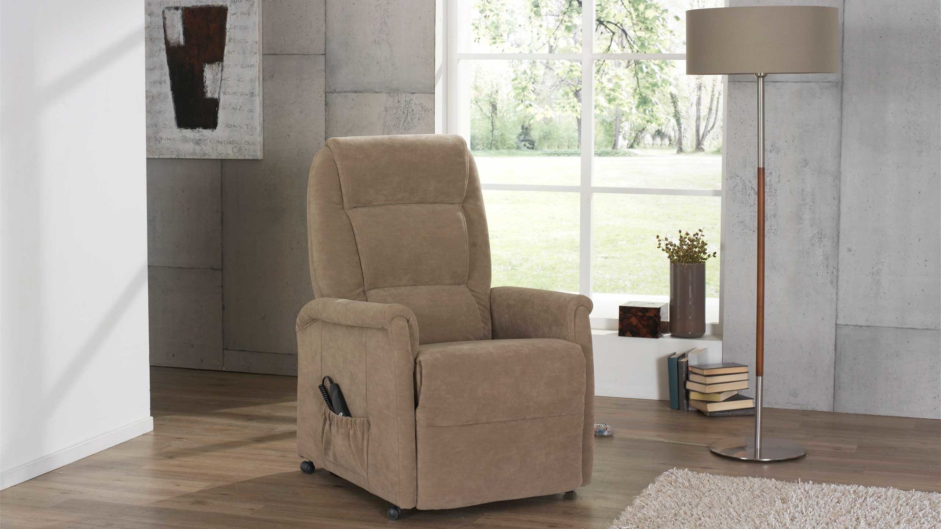 Relaxsessel Himolla aus Textil in Sandfarben Beige HIMOLLA Relaxsessel Sessel 9773 OrthoSedis 29 Y Stoff Nuvano Sand, 2-motorig Stoff 18 Nuvano sand, 29 Y mit Aufstehhilfe, Sitz 12 superlastic med