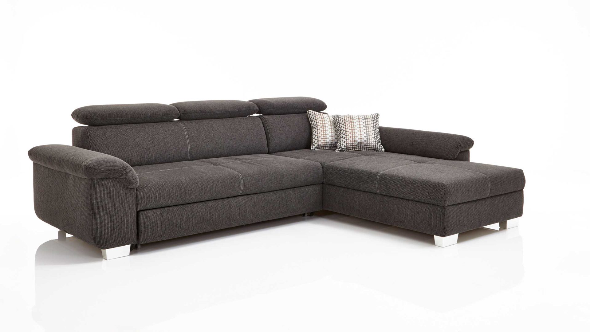 Sofa Job aus Stoff in Dunkelgrau JOB Polstergarnitur Eckgarnitur Landshut mit Schlaffunktion Stoff Flachgewebe 482 19 grau, mit Kopfteilverstellung Liegefläche ca. 135 x 225 cm
