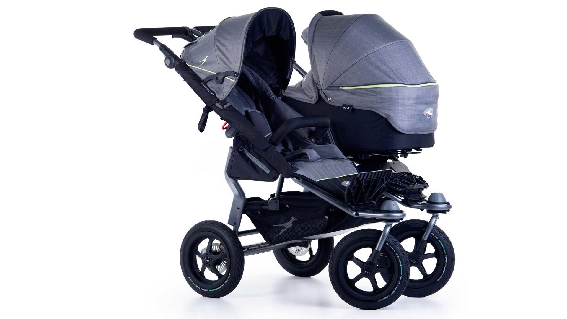 Babyzimmer Tfk in Grau Schwarz TFK Zwillingskinderwagen TWIN ADVENTURE 2 Quiet Shade + 2 Babywannen Duo X Bezug 315 Quiet Shade, Gestell dunkelgrau