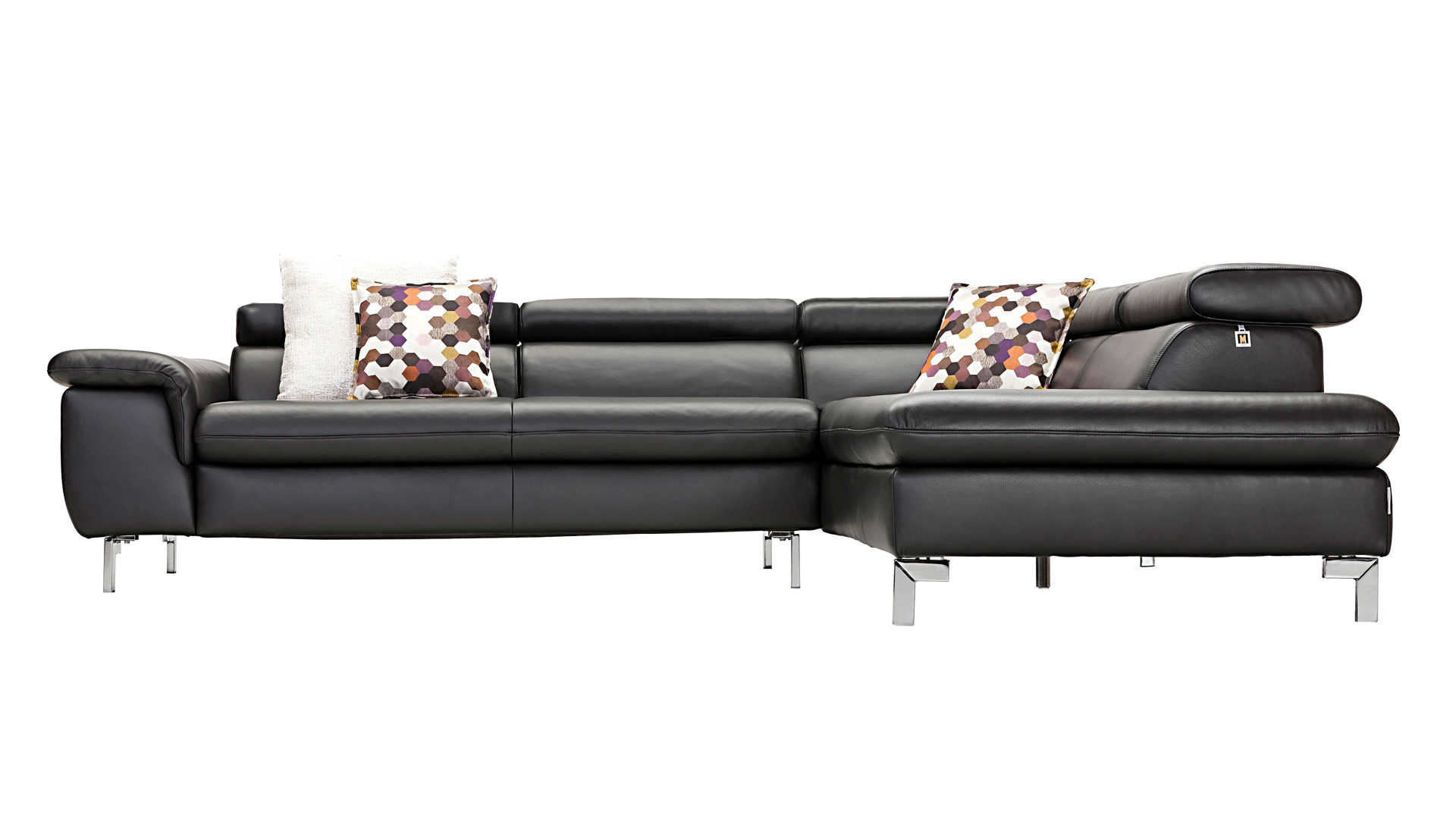Ecksofa W.schillig aus Leder in Schwarz W.SCHILLIG Ledersofa 20975 bzw. Ecksofa mit eingebautem Federkern schwarzes Leder Z59.99 & Chrom - Stellfläche ca. 278 x 222 cm