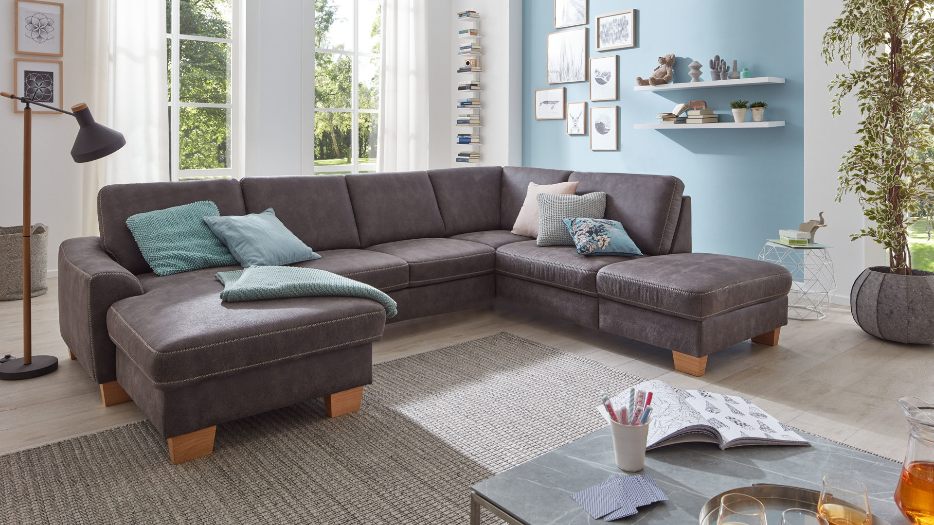 Ecksofa Grau Mikrofaser
