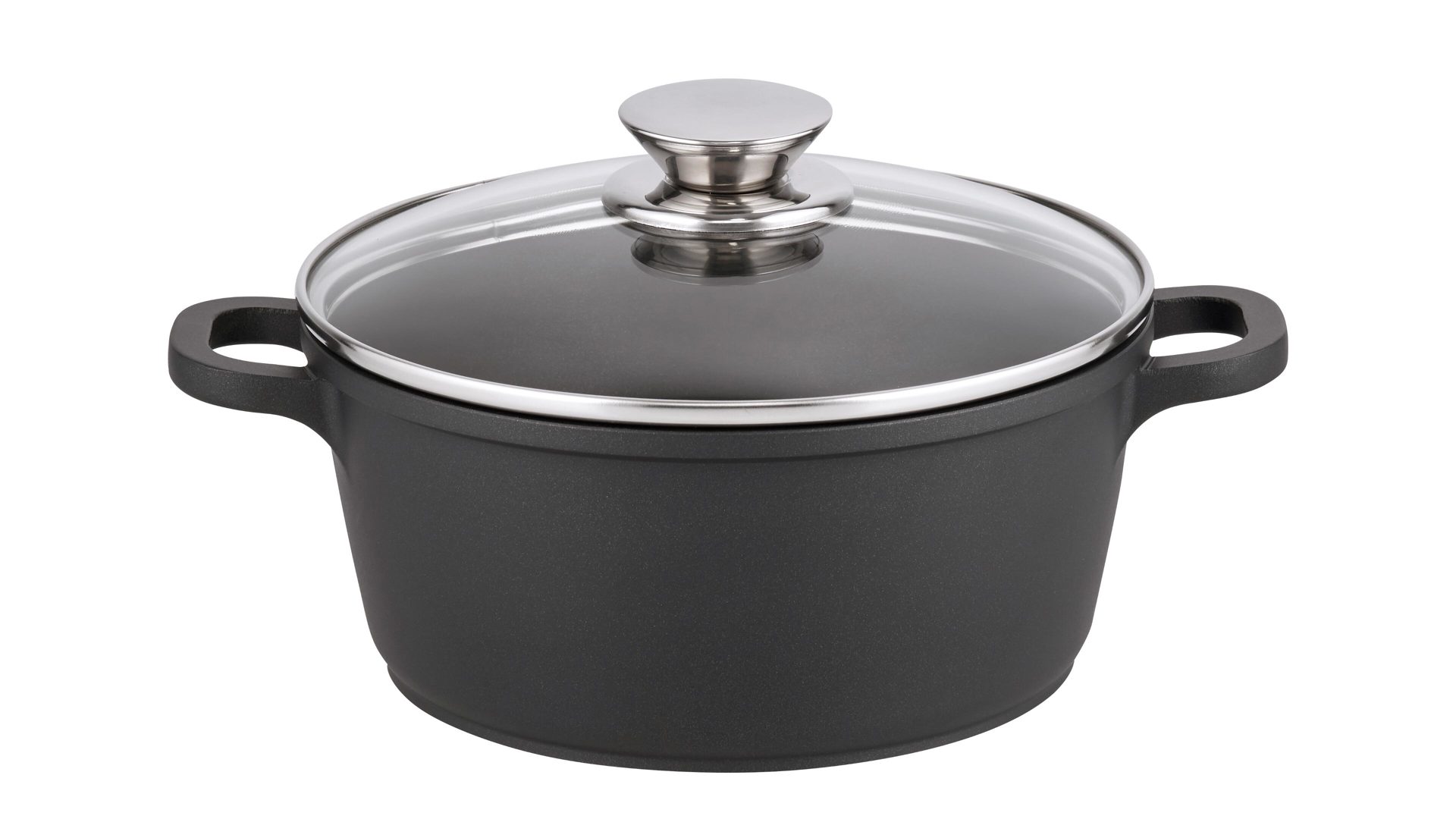 Topf Elo aus Metall in Schwarz ELO® Kochtopf Alucast Aluguss & Klarglas – Durchmesser ca. 16 cm