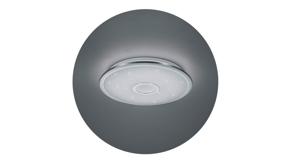 Deckenleuchte Trio leuchten aus Metall Kunststoff in Weiß Silber TRIO Deckenleuchte OSAKA Deckenlampe ca. 42 cm A+ Chrom, 1-flammig, 30 Watt LED