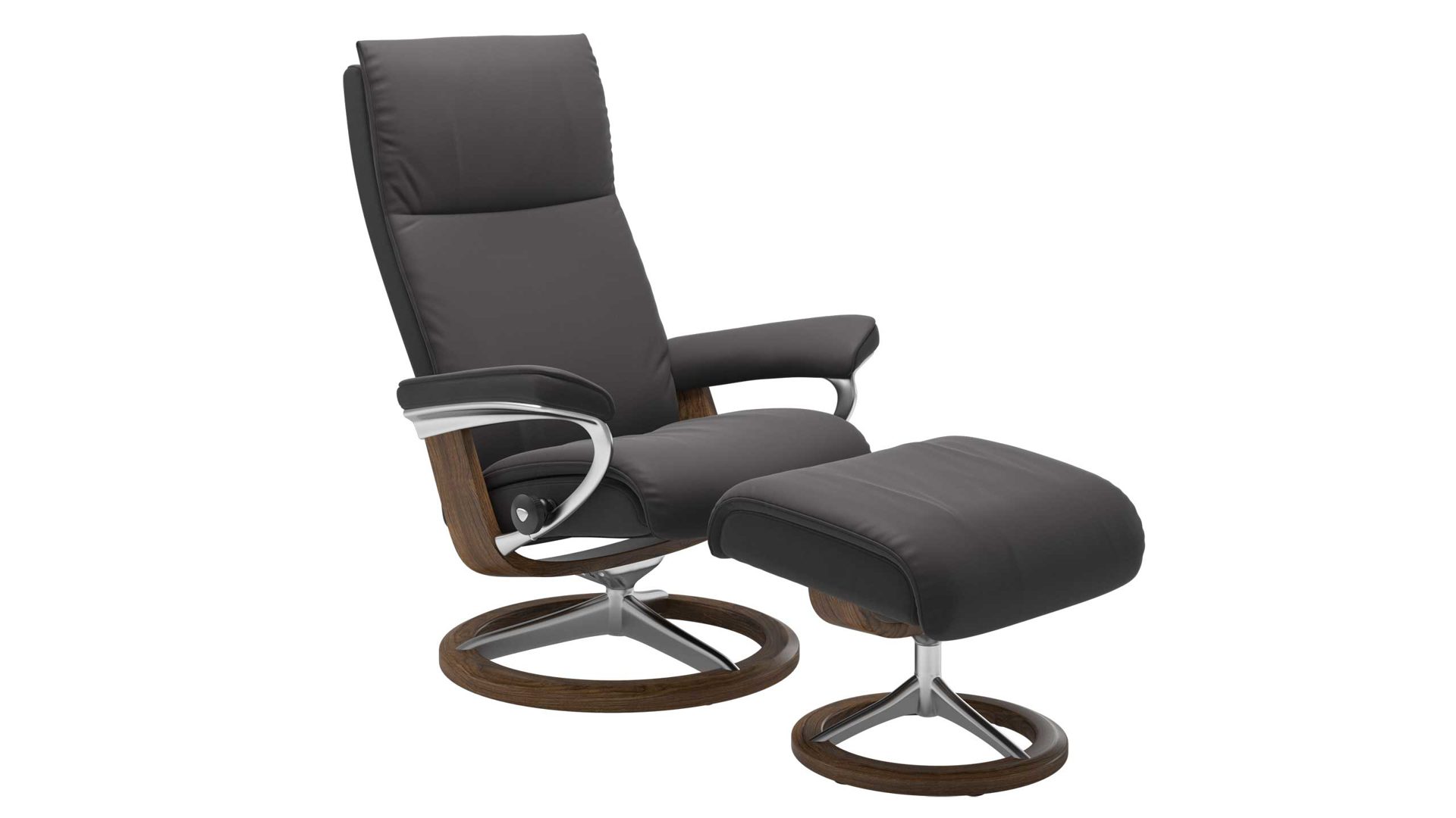 Sessel Ekornes aus Leder in Dunkelgrau Holzfarben Dunkel Stressless AURA M Signature Relax-Sessel und Hocker Leder Signature Teak, Medium, Leder Paloma Rock