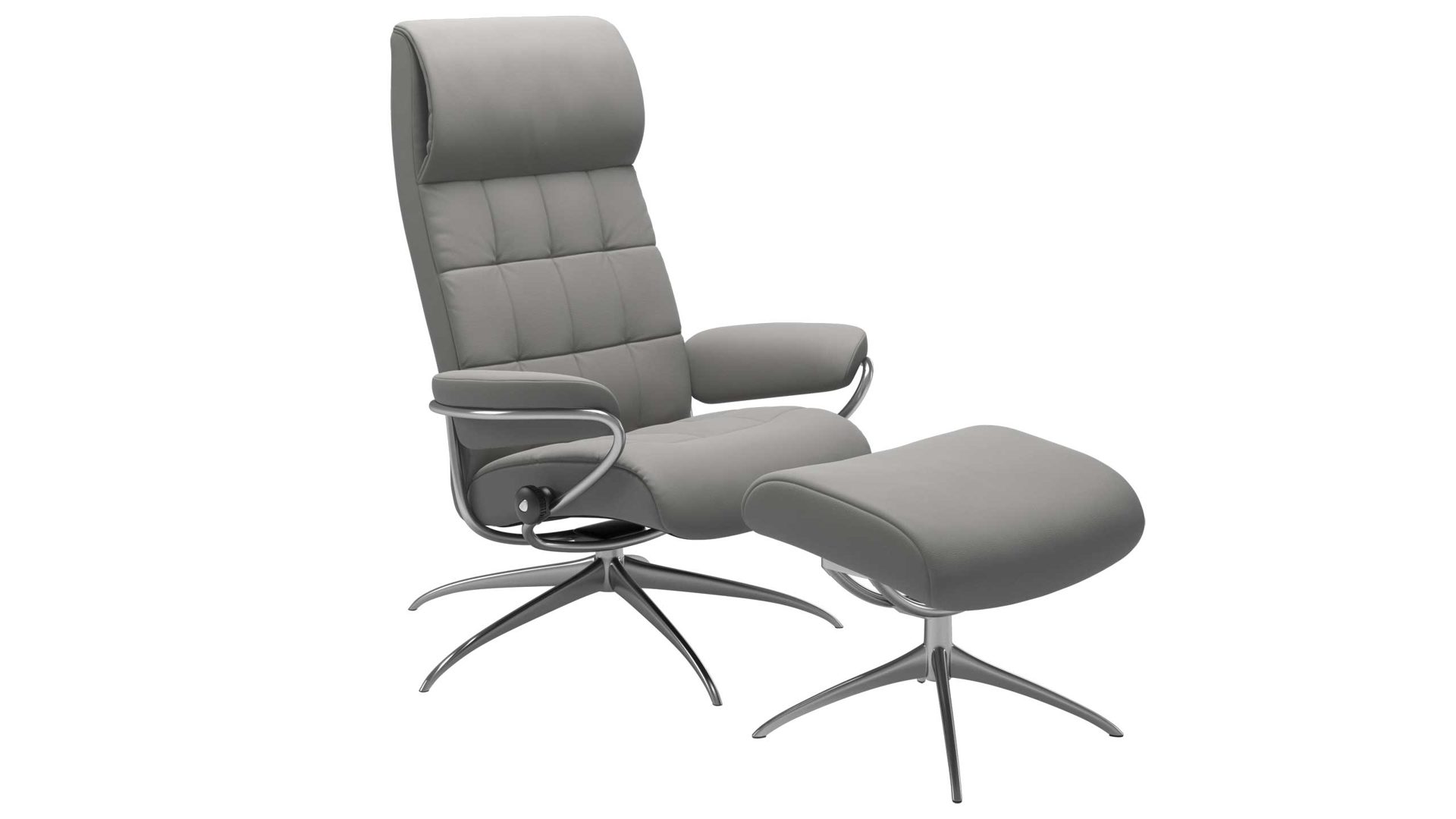 Sessel Ekornes aus Leder in Grau Silber Stressless LONDON M Star High Back Relax-Sessel und Hocker Leder Star Chrom, Medium, Leder Paloma Silver Grey,