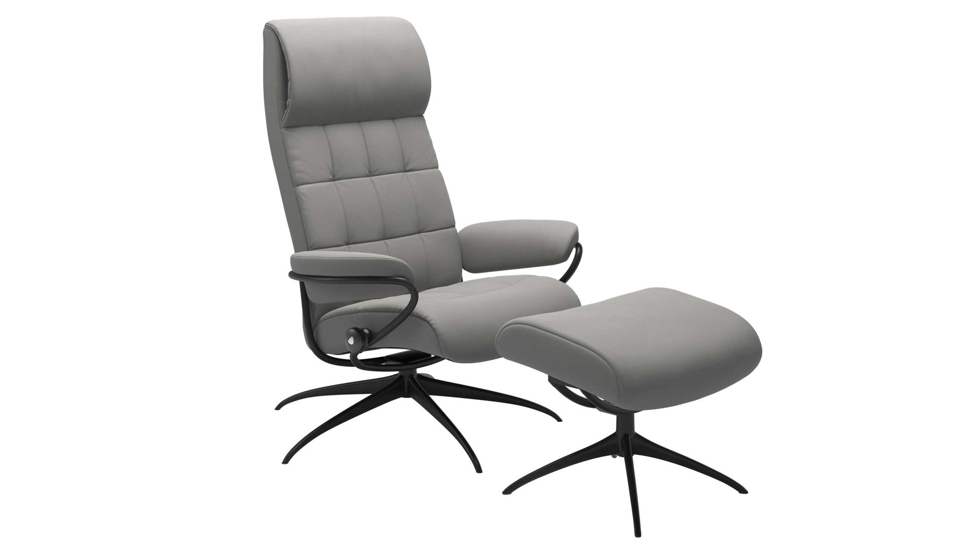 Sessel Ekornes aus Leder in Grau Schwarz Stressless LONDON M Star High Back Relax-Sessel und Hocker Leder Star Mattschwarz, Medium, Leder Paloma Silver Grey