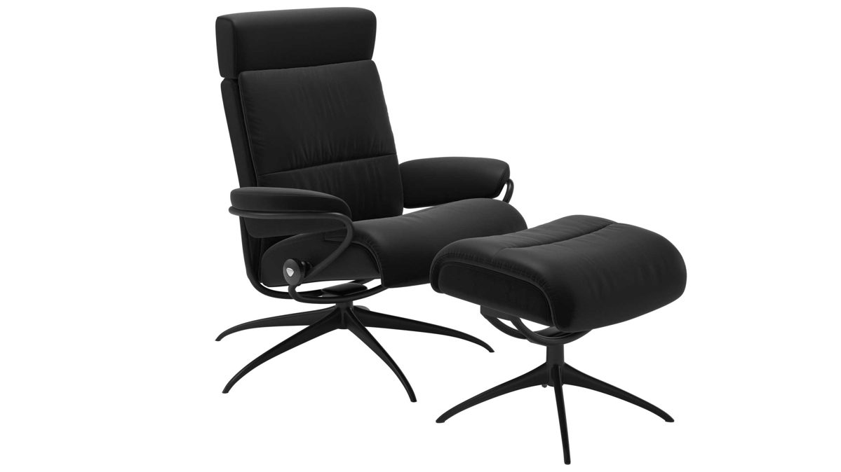 Sessel Ekornes aus Leder in Schwarz Stressless TOKYO M Star Low Back Sessel mit Kopfstütze und Hocker Star Schwarz, Medium, Leder Paloma Black