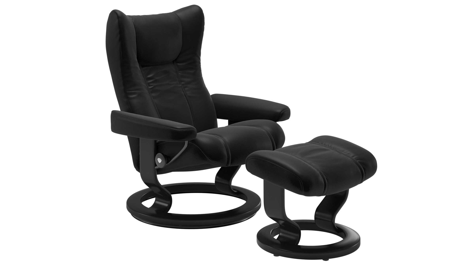 Sessel Ekornes aus Leder in Schwarz Stressless WING M Classic Relax-Sessel und Hocker Classic Schwarz, Medium, Leder Batick Black