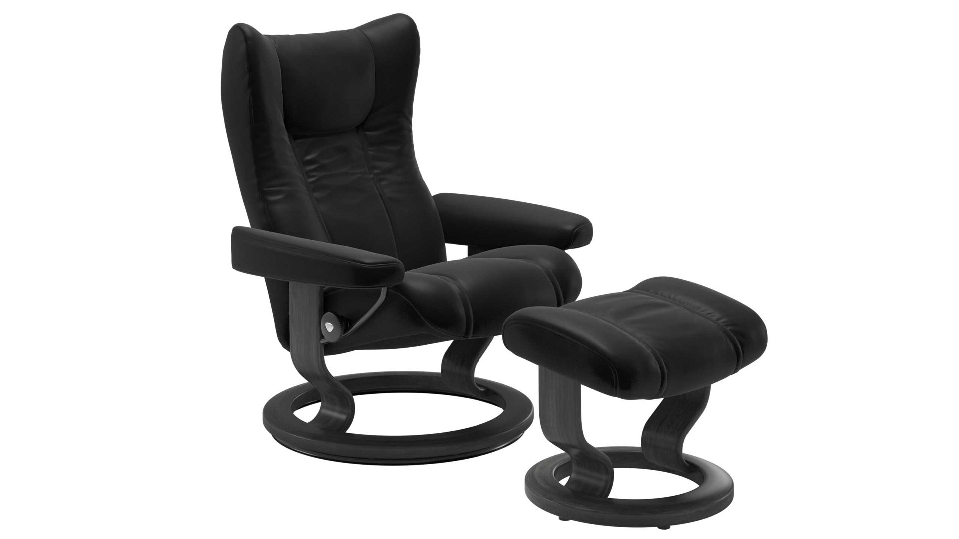 Sessel Ekornes aus Leder in Dunkelgrau Schwarz Stressless WING M Classic Relax-Sessel und Hocker Leder Classic Grey, Medium, Leder Batick Black