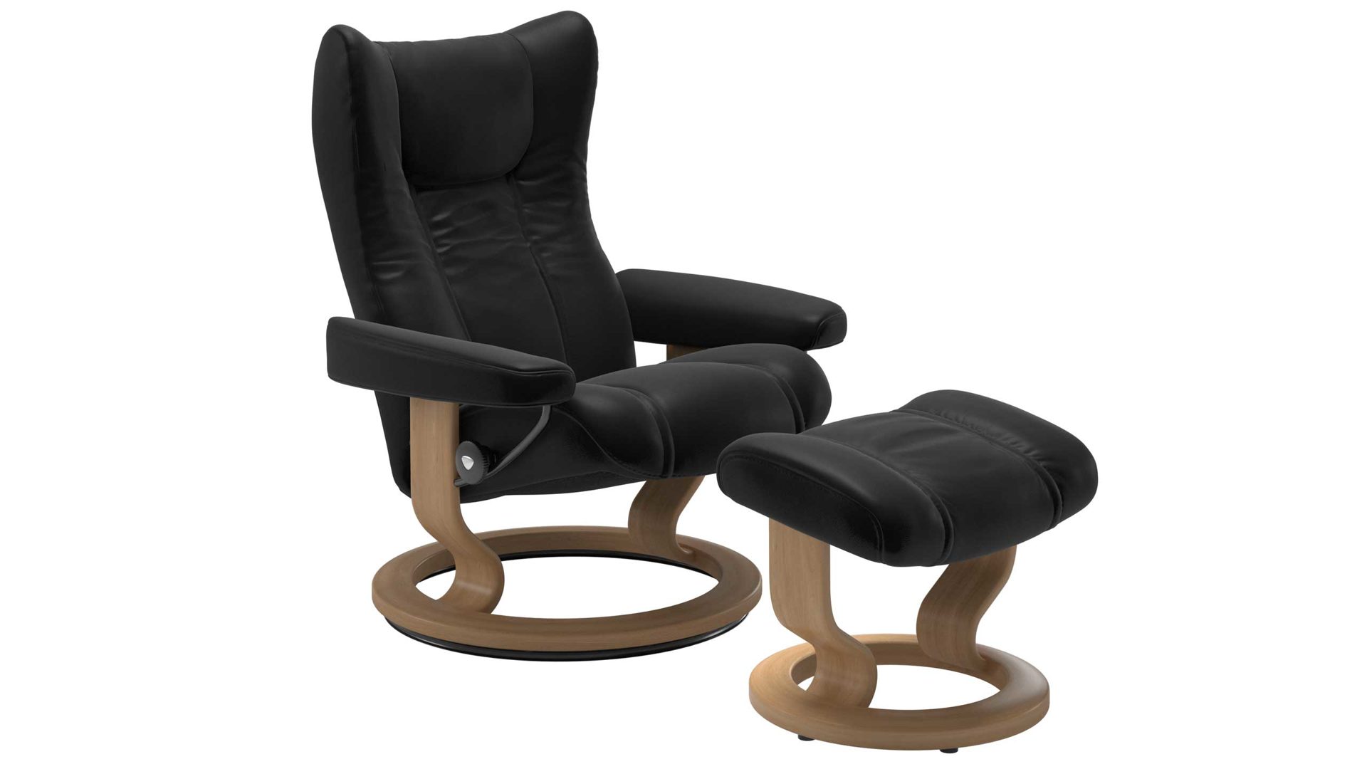 Sessel Ekornes aus Leder in Holzfarben Schwarz Stressless WING M Classic Relax-Sessel und Hocker Leder Classic Oak, Medium, Leder Batick Black