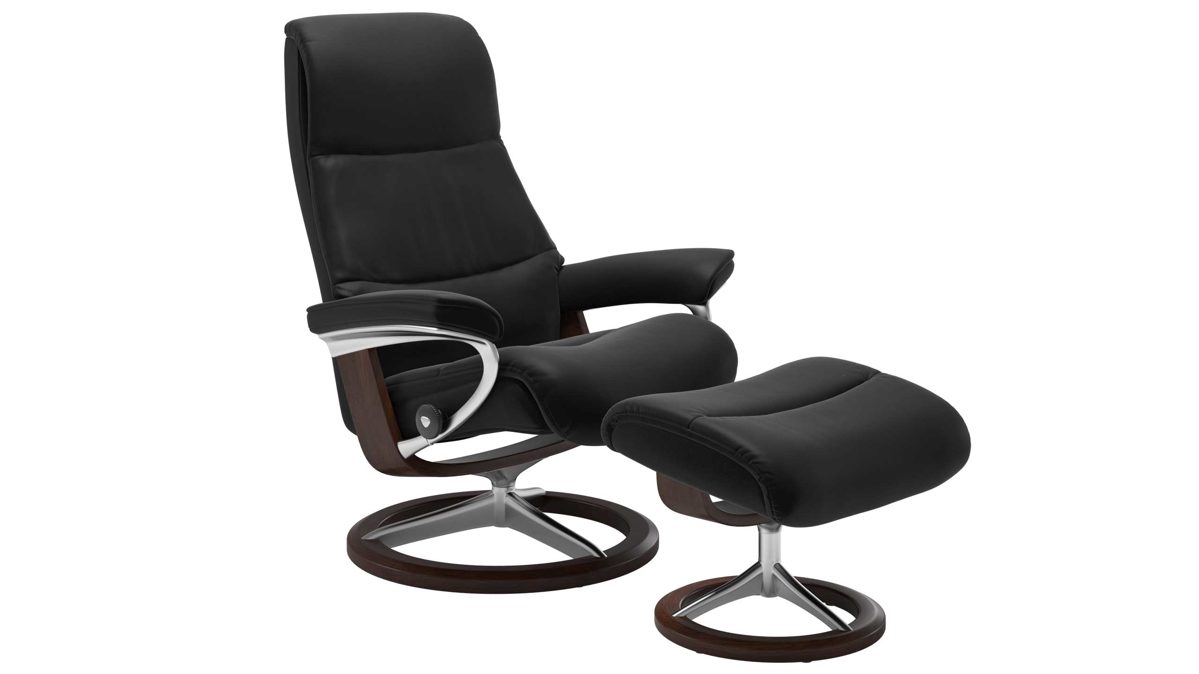 Sessel Ekornes aus Leder in Schwarz Dunkelbraun Stressless VIEW M Signature Relax-Sessel und Hocker Leder Signature Brown, Medium, Leder Paloma Black