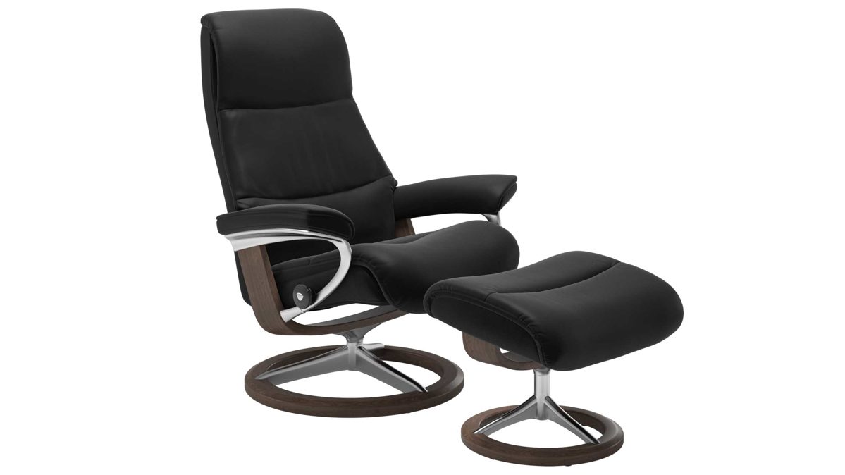 Sessel Ekornes aus Leder in Schwarz Holzfarben Dunkel Stressless VIEW M Signature Relax-Sessel und Hocker Leder Signature Walnut, Medium, Leder Paloma Black