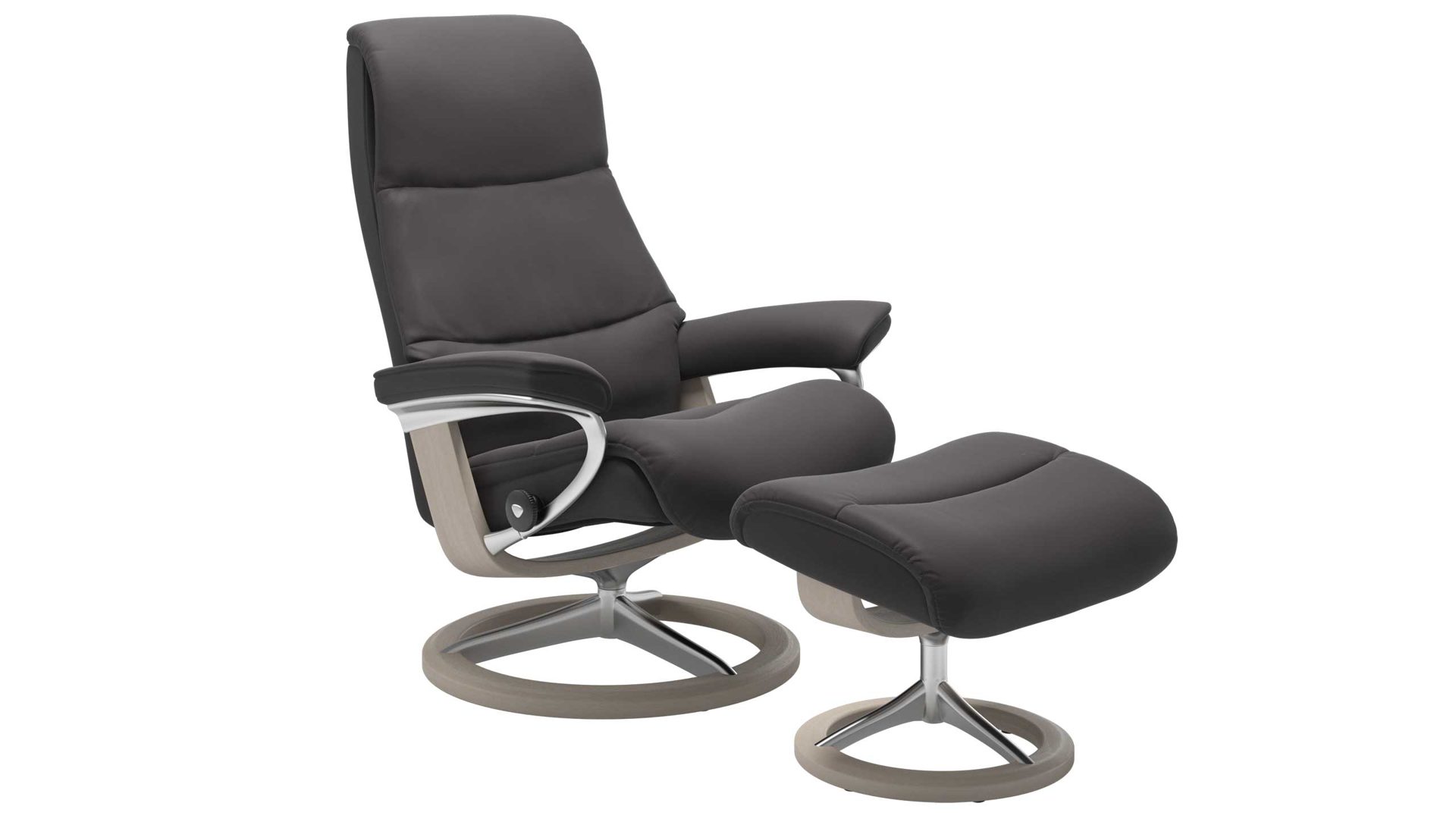 Sessel Ekornes aus Leder in Dunkelgrau Holzfarben Hell Stressless VIEW M Signature Relax-Sessel und Hocker Leder Signature White-wash, Medium, Leder Paloma Rock