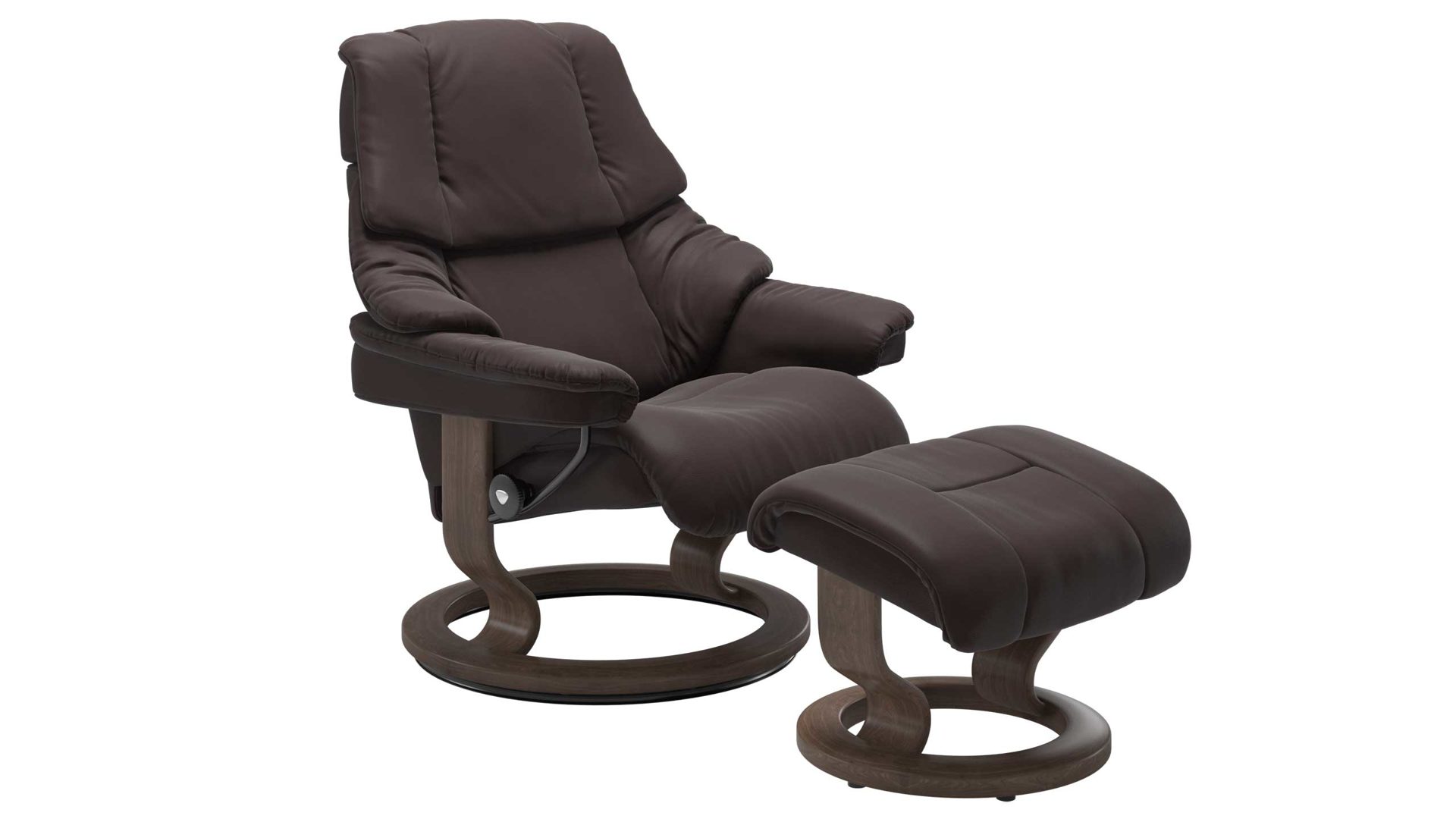 Sessel Ekornes aus Leder in Dunkelbraun Holzfarben Dunkel Stressless RENO M Classic Relax-Sessel und Hocker Leder Classic Walnut, Medium, Leder Paloma Chocolate