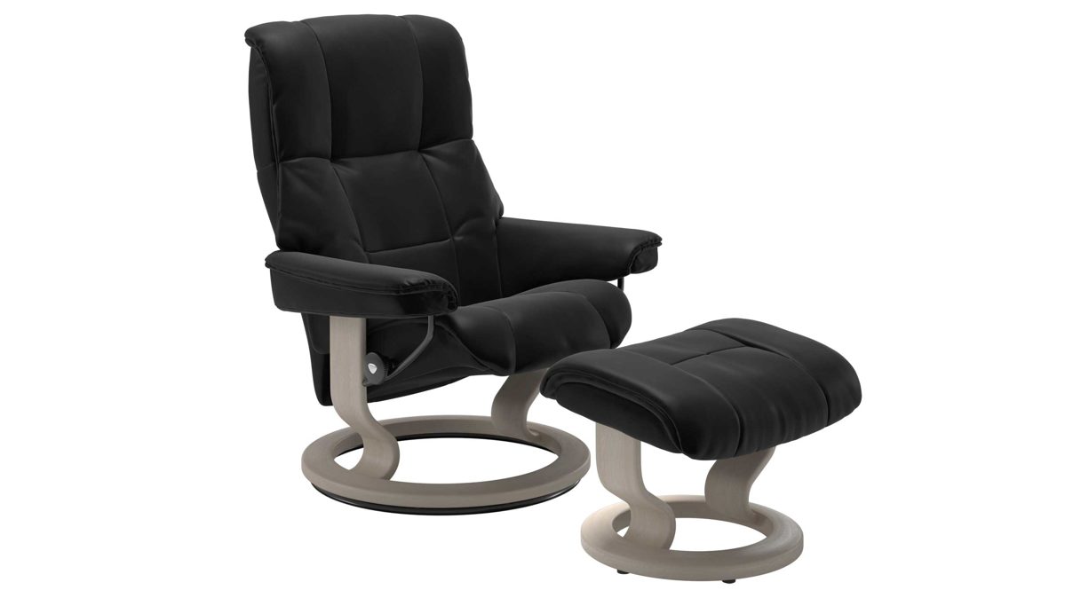 Sessel Ekornes aus Leder in Schwarz Holzfarben Hell Stressless MAYFAIR M Classic Relax-Sessel und Hocker Leder Classic White-wash, Medium, Leder Batick Black