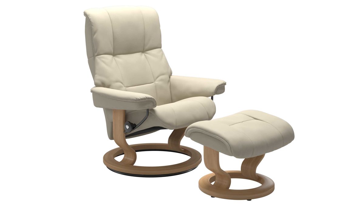 Sessel Ekornes aus Leder in Creme Holzfarben Hell Stressless MAYFAIR M Classic Relax-Sessel und Hocker Leder Classic Oak, Leder Batick Cream, Medium