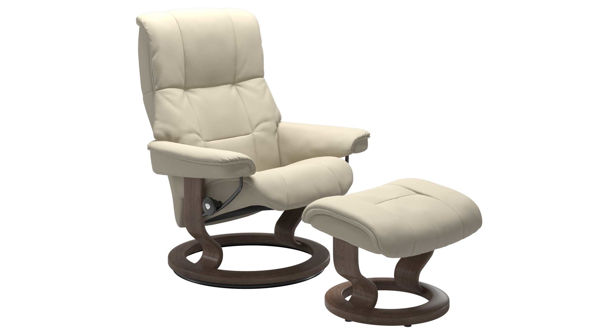 Sessel Ekornes aus Leder in Creme Holzfarben Dunkel Stressless MAYFAIR M Classic Relax-Sessel und Hocker Leder Classic Walnut, Leder Batick Cream, Medium