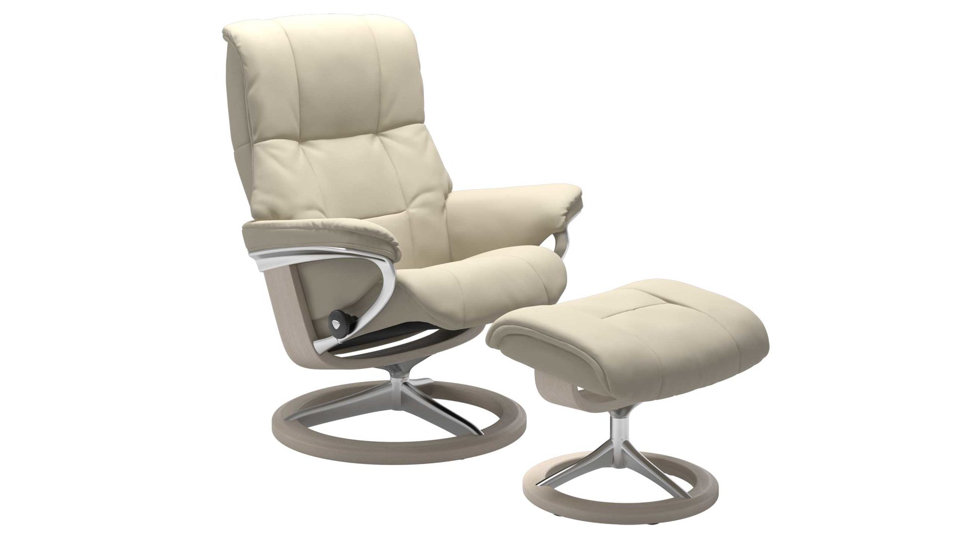 Sessel Ekornes aus Leder in Creme Holzfarben Hell Stressless MAYFAIR M Signature Relax-Sessel und Hocker Leder Signature White-wash, Medium, Leder Batick Cream
