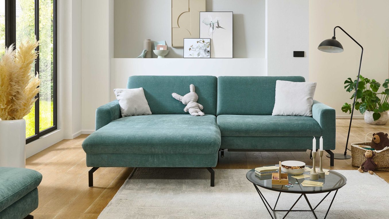 Ecksofa modulmaster aus Stoff in Grün Modulmaster MM-ZE1126 - Ecksofa opalfarbener Stoff Santos - Stellfläche ca. 179 x 248 cm
