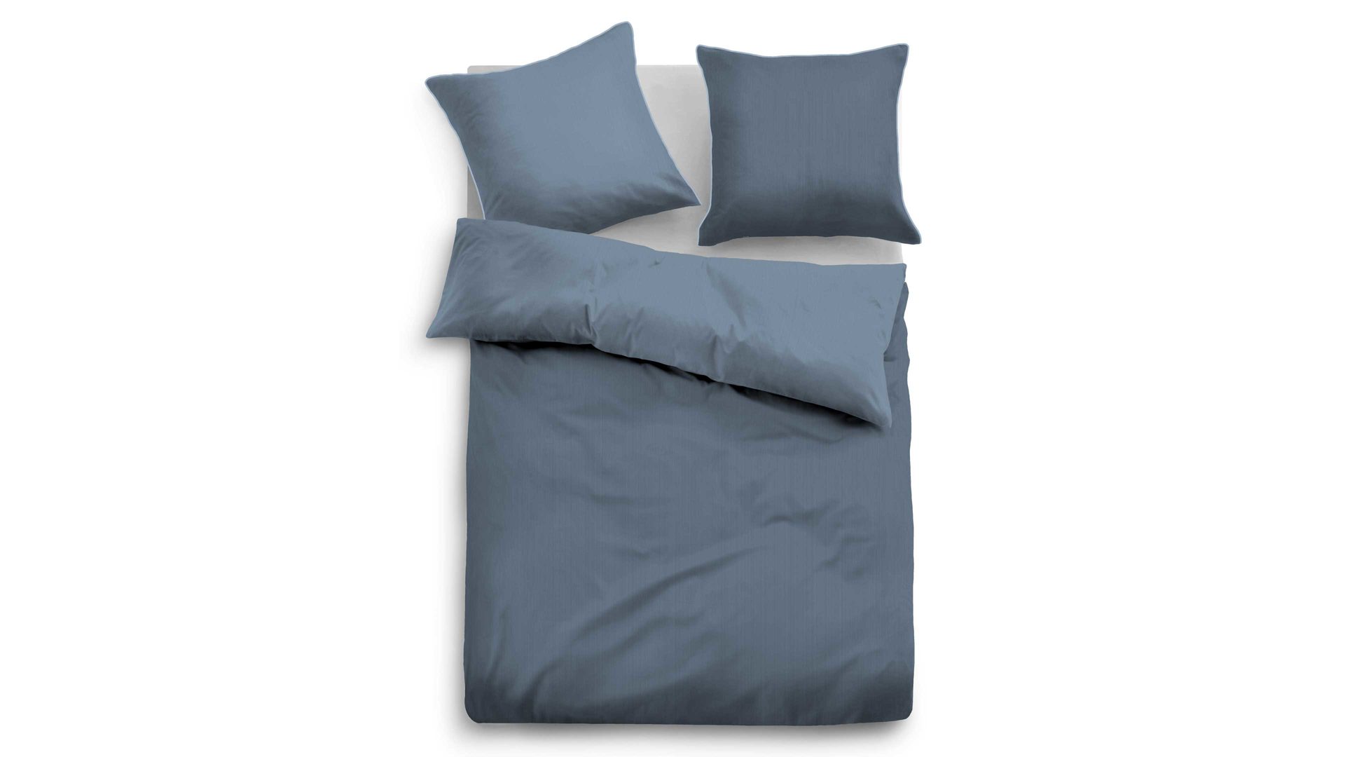 Bettwäsche-Set Biberna aus Stoff in Blau TOM TAILOR Satin-Bettwäsche Zarte Streifen jeansblaues & blaues Uni – ca. 155 x 220 cm